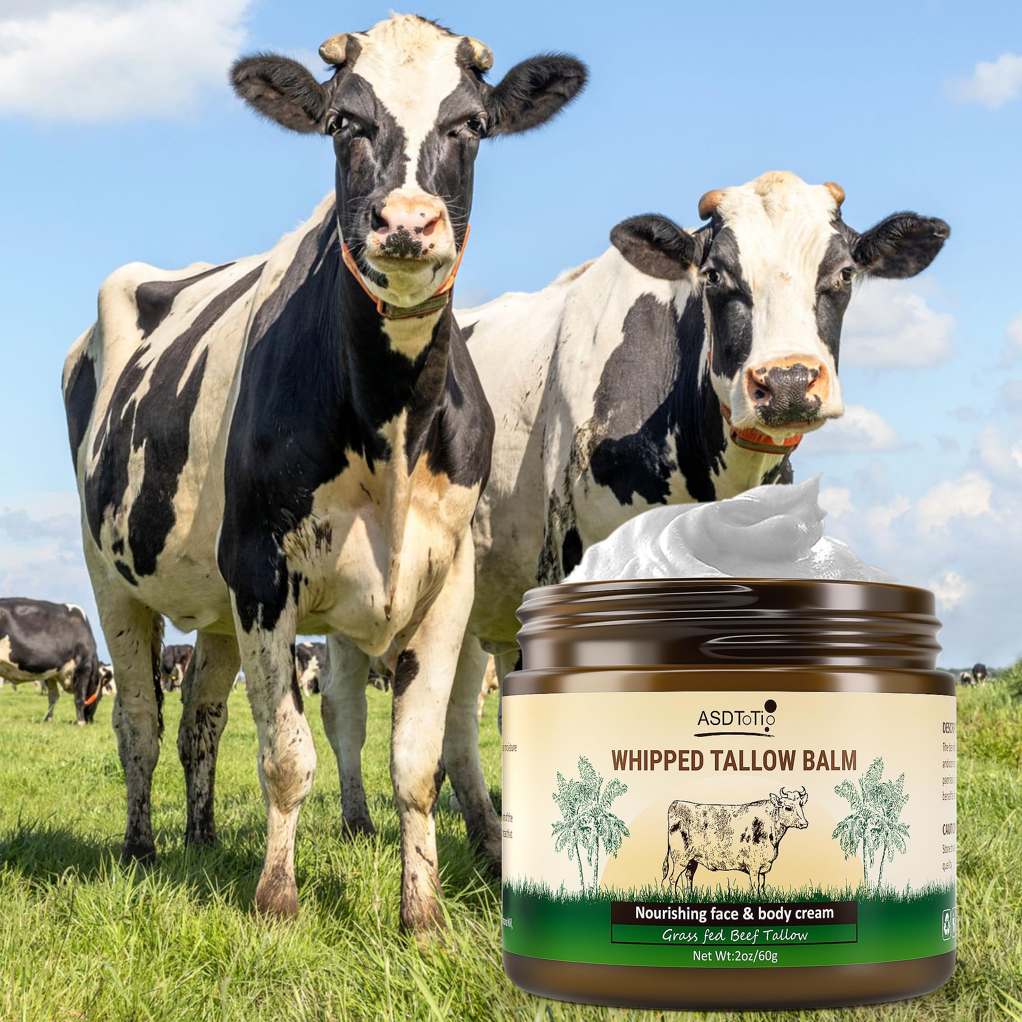 ASDToTio Handmade Whipped Tallow Balm for Skin Care- All Natural Grass Fed Beef Tallow All Purpose Balm,Face and Body Moisturizing Cream, Tallow Balm For Dry Skin- 2 oz