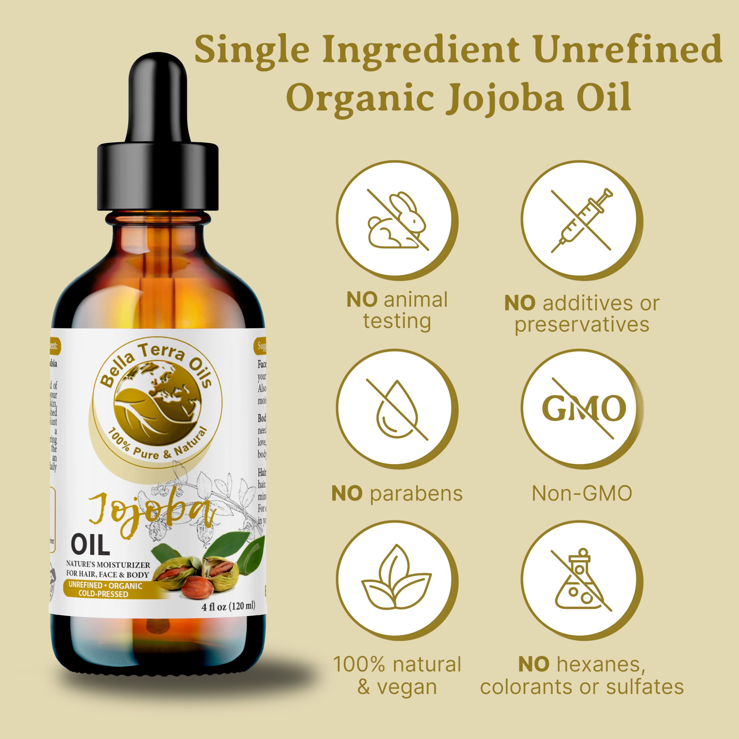 NEW Jojoba Oil. 4oz. Cold-pressed. Unrefined. Organic. 100% Pure. Anti-inflammatory. Hexane-free. Rejuvenates Skin. Softens Hair. Natural Moisturizer. For Hair, Skin, Nails, Beard, Stretch Marks.