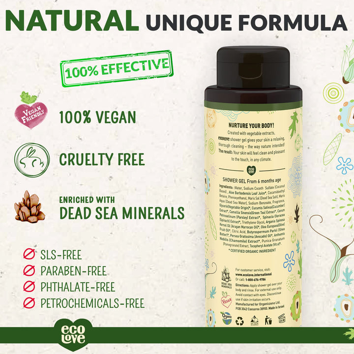 100% Vegan Shower Gel Made With Cucumber, Spinach And Parsley For Babies, Kids, Men And Women Natural Body Wash- Sulfate, Cruelty And Paraben Free From 6 Months Age - 17.6 Oz