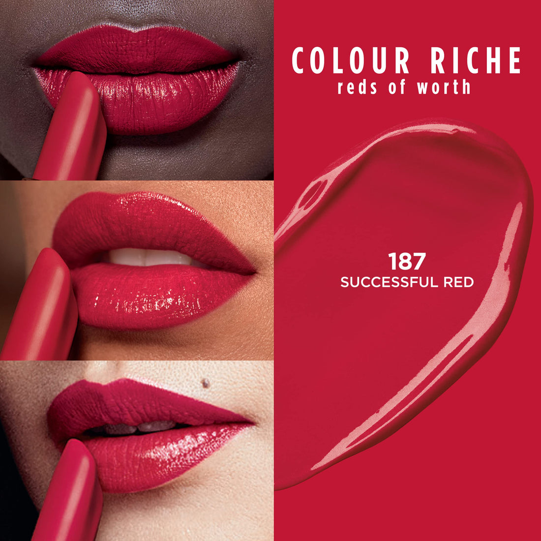 L'Oreal Paris Colour Riche Red Lipstick, Long Lasting, Satin Finish Smudge Proof Lipstick with Hydrating Argan Oil & Vitamin E, Reds of Worth, Successful Red, 0.13 Oz