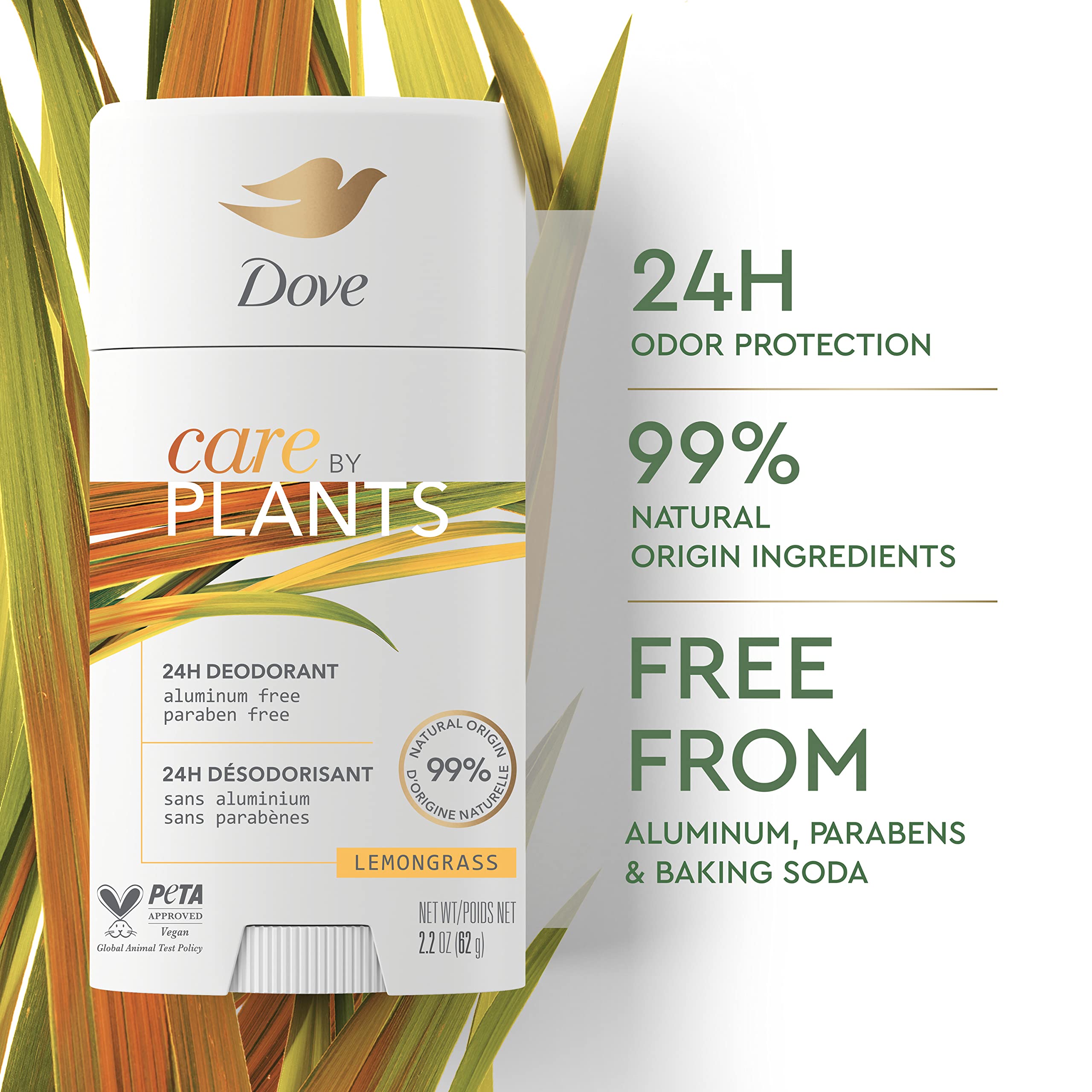 Dove Unisex Care By Plants Deodorant Stick For Long-Lasting Deodorant Protection Lemongrass Aluminum Free Deodorant 2.6 Oz 3 Count, Pack Of 1