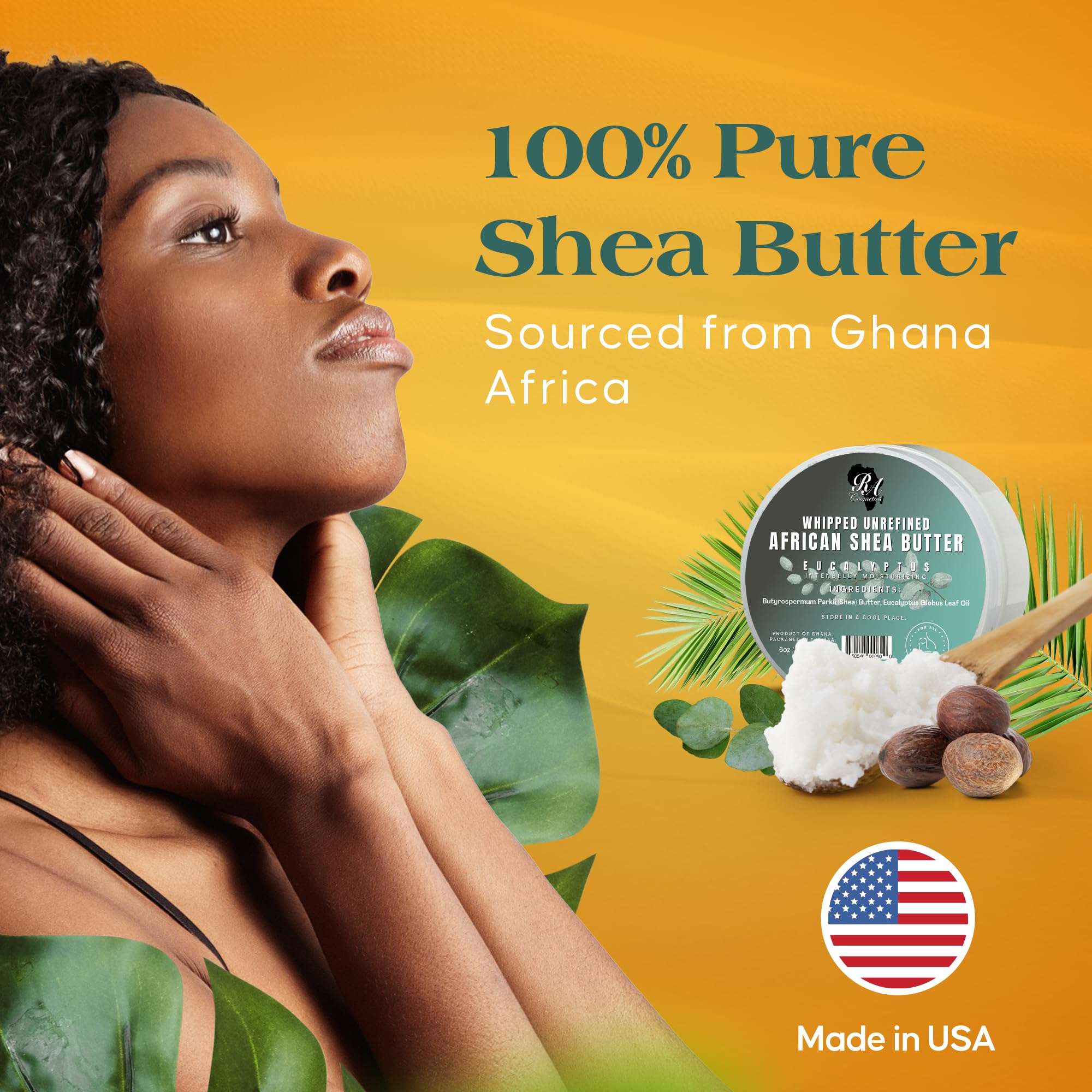RA COSMETICS - 100% Natural Whipped Moisturizing African Shea Butter 6 oz Unscented Ultimate Skin Moisturizer