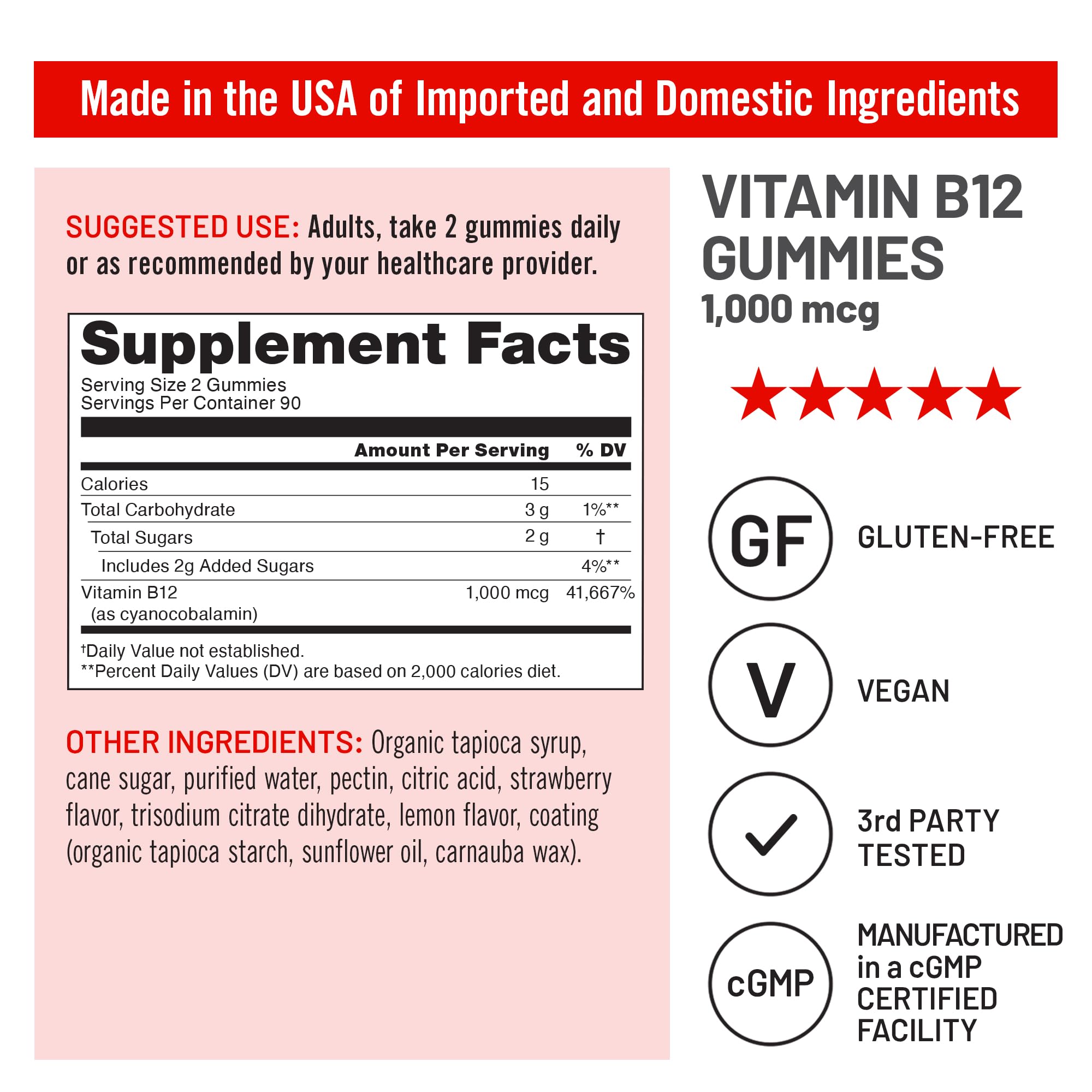 NatureWise Vitamin B12 Gummies for Adults, 1000 mcg - Strawberry Lemon Flavor - Supports Daily Energy, Mental Clarity, Cognitive Function - Vegan, Gluten-Free, Non-GMO - 180 Count[3-Month Supply]