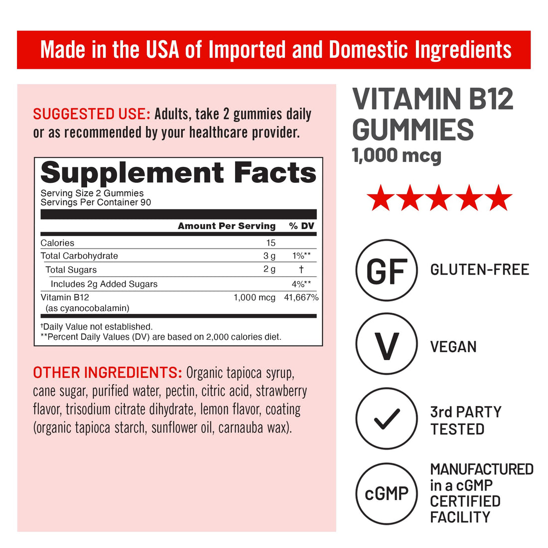 NatureWise Vitamin B12 Gummies for Adults, 1000 mcg - Strawberry Lemon Flavor - Supports Daily Energy, Mental Clarity, Cognitive Function - Vegan, Gluten-Free, Non-GMO - 180 Count[3-Month Supply]