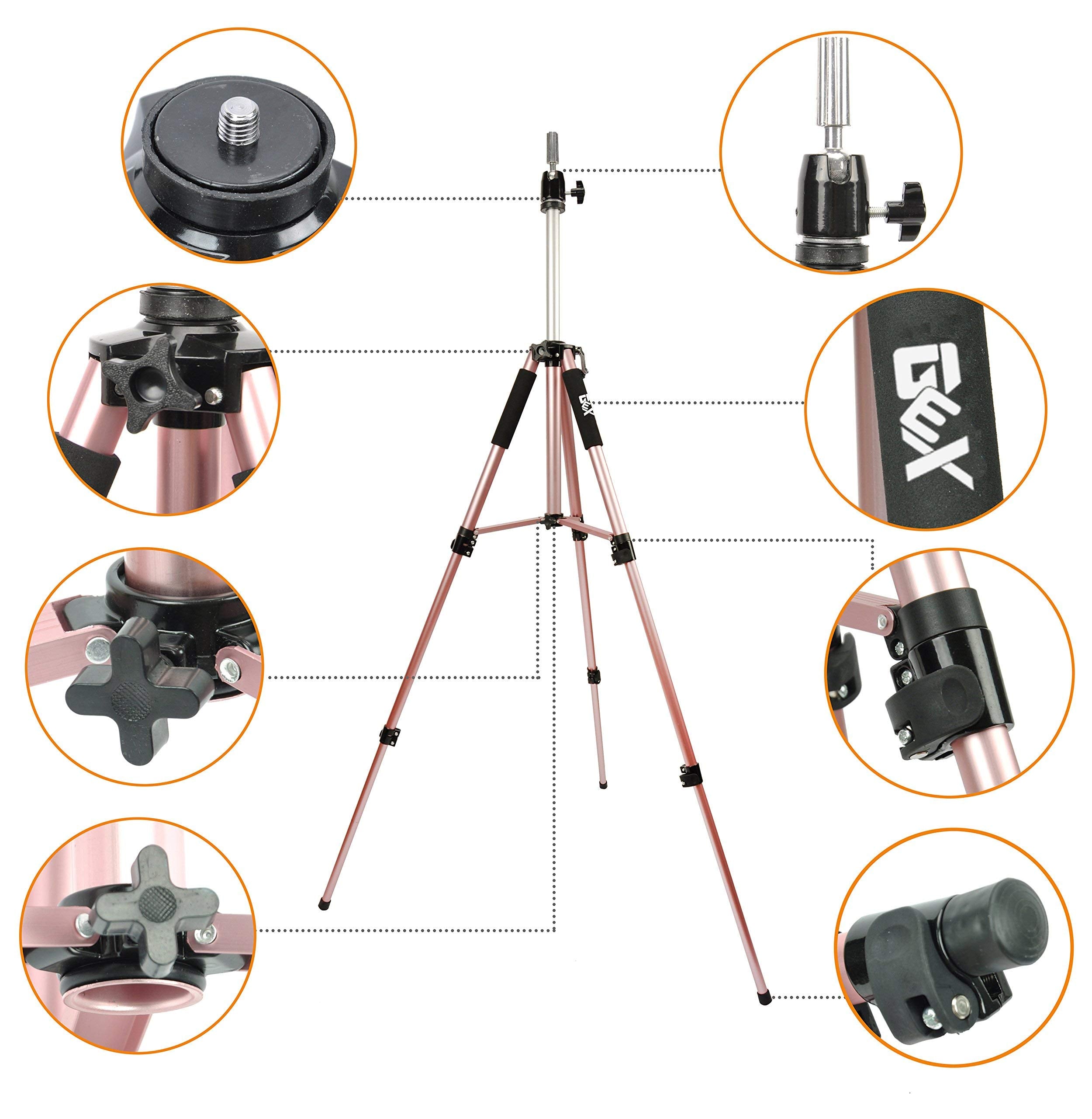 GEX Heavy Duty Canvas Block Head Tripod Cosmetology Training Doll Head Stand Mannequin Manikin Head Tripod Wig Stand With Travel Bag (Rose Gold)