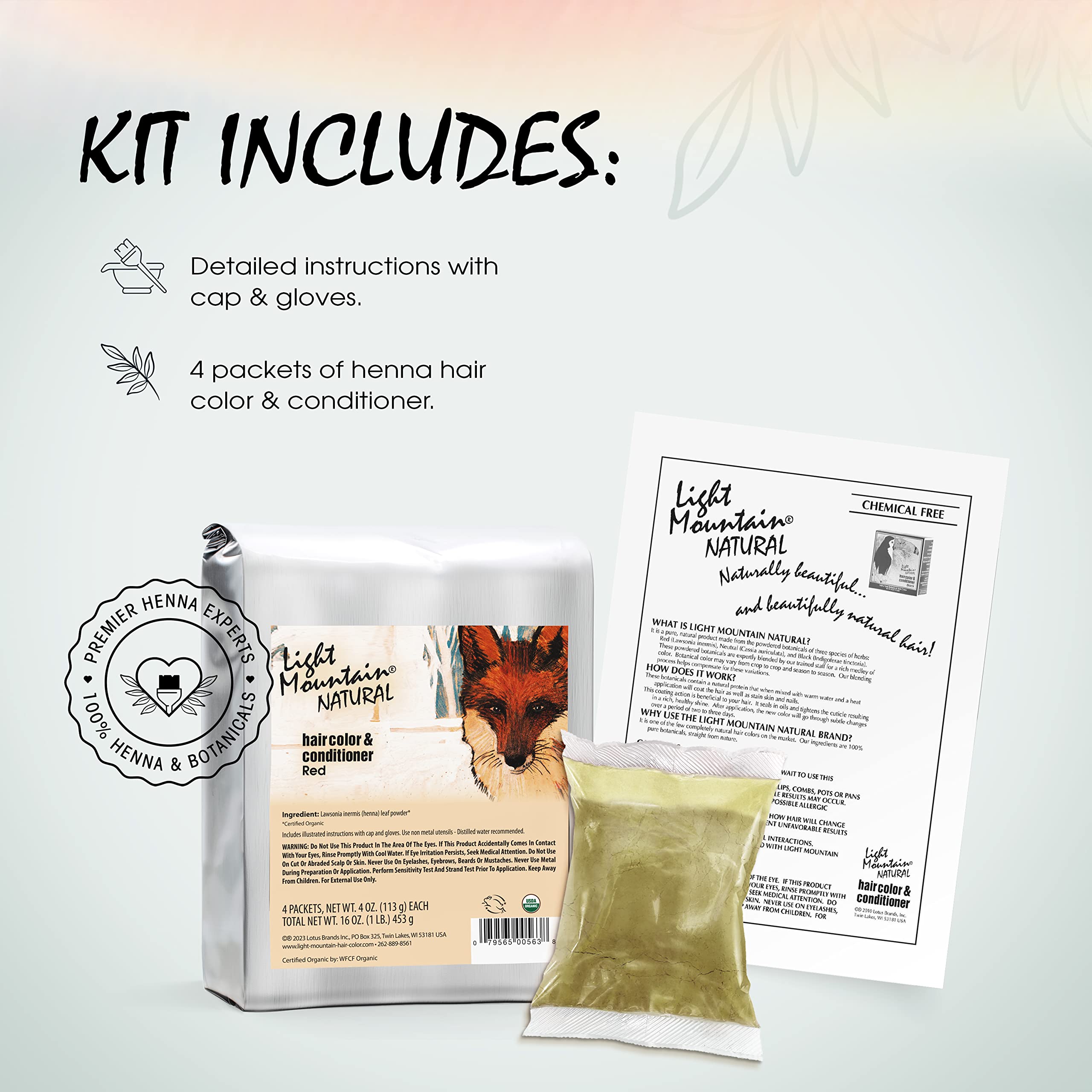 Light Mountain Natural Bulk Hair Color and Conditioner, Red, 16 Ounce