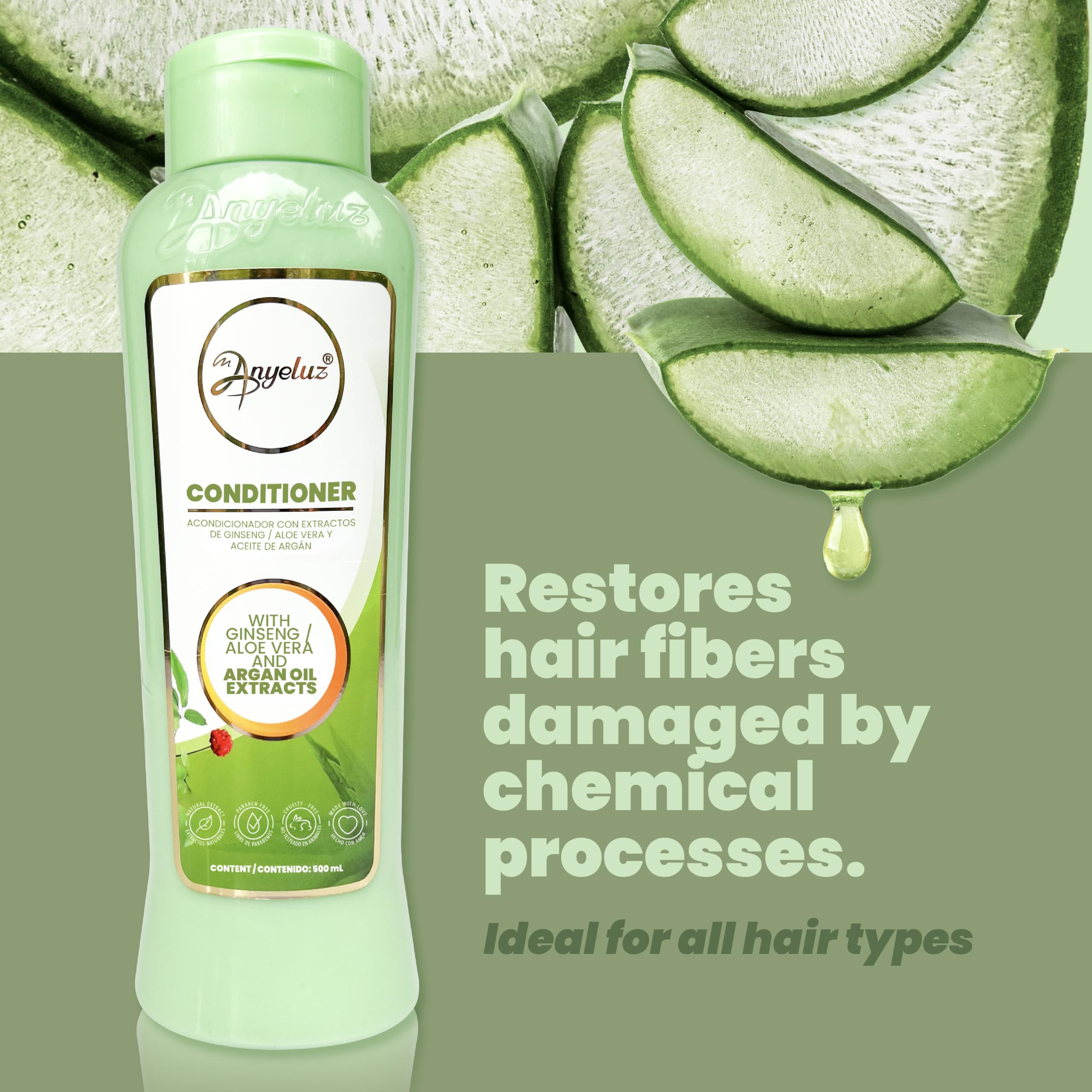 ANYELUZ Rosemary Shampoo and Aloe Conditioner Set, Volume and Hydration for your Hair, with Hyaluronic, Argan Oil and Rosemary, Moisturizes and Enhances Shine