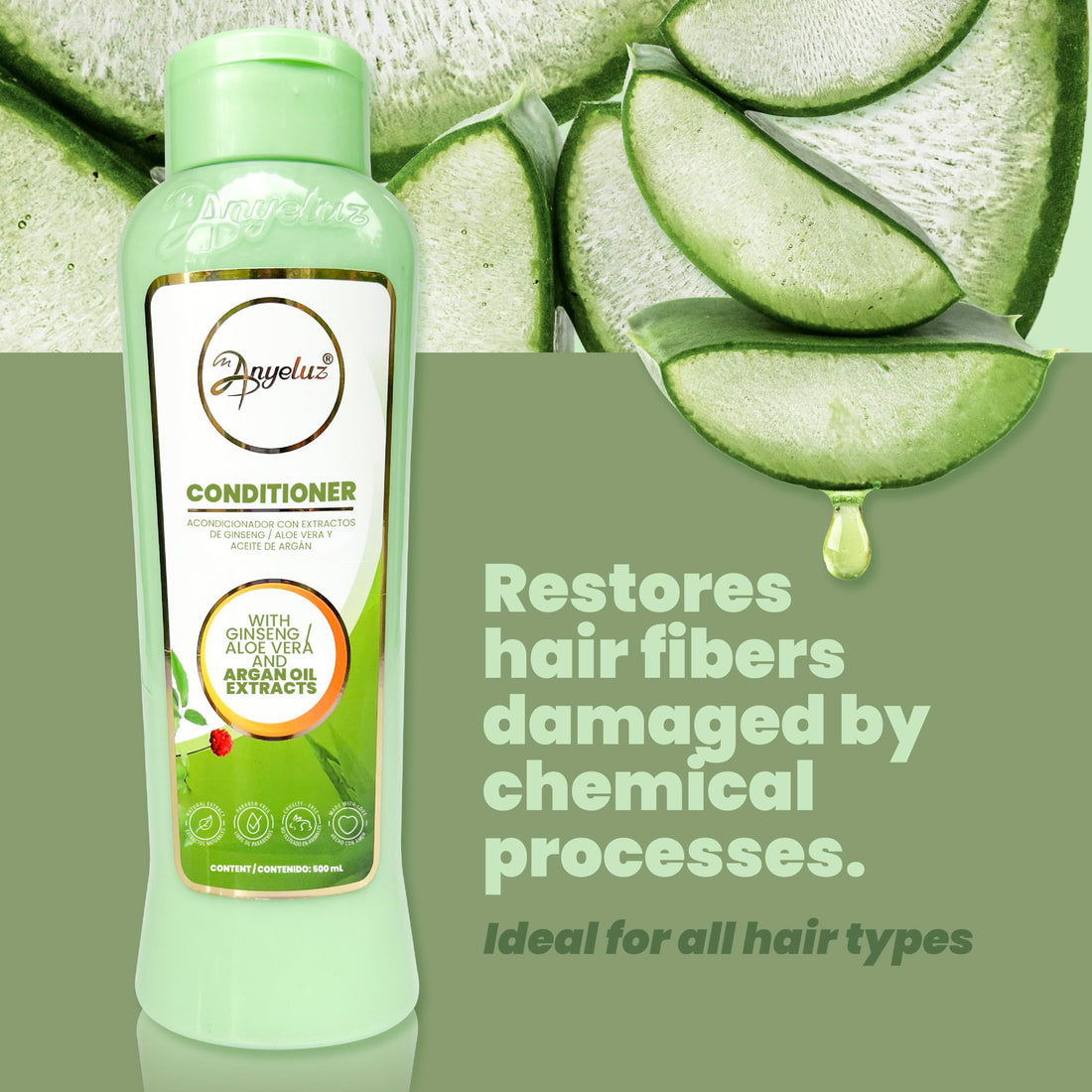 ANYELUZ Aloe Vera Shampoo and Conditioner Set, With Biotin, Provides Strength and Vitality to your Hair, Removes Excess Oil and Residues, for All Hair Types