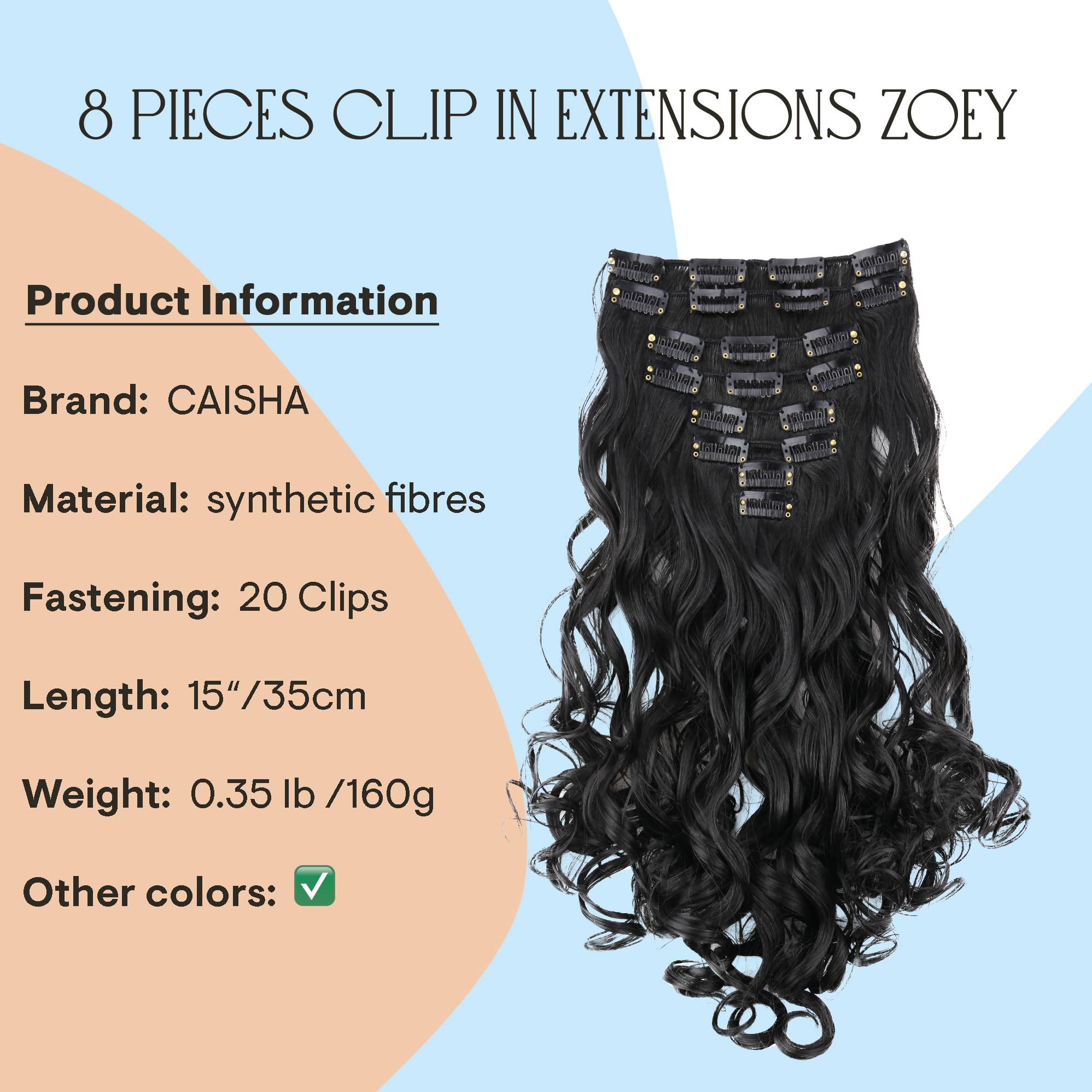 20 (50cm) off black # 2 CES101-1 : PRETTYSHOP XXL Full Head Set 8 pcs 20 Clip In Hair Extensions Hairpiece Wavy Heat-Resisting off black # 2 CES101-1
