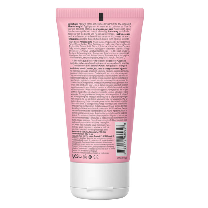 Yes To Watermelon I Daily Hand Cream 3 Oz 2 Pack I I Hydrate Refresh I Watermelon Extract I Vegan I 95 Natural Ingredients, All Skin Types