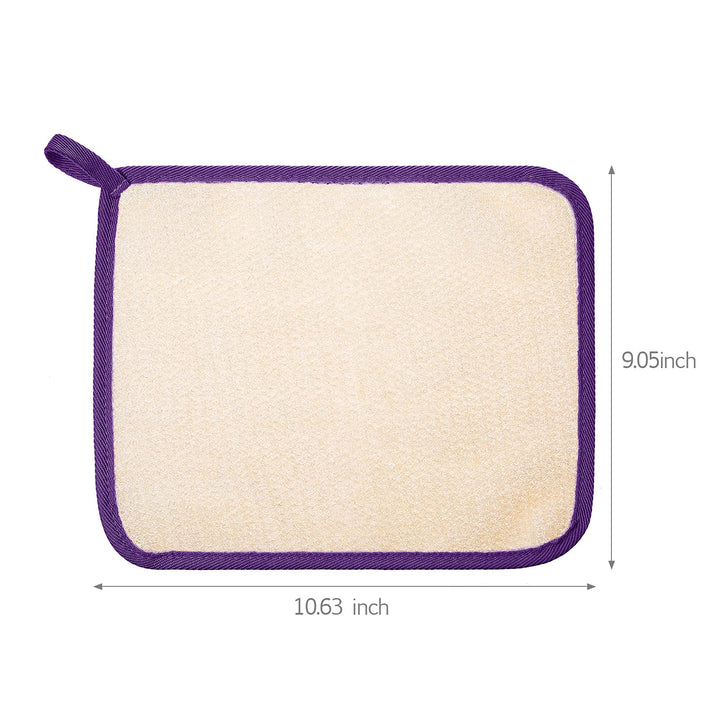Tatuo 5 Pcs Exfoliating Face and Body Wash Cloths Towel Weave Bath Exfoliating Scrub Massage Bath Cloth for Women and Men, 10.63 x 9.05 Inch (Purple Edge)