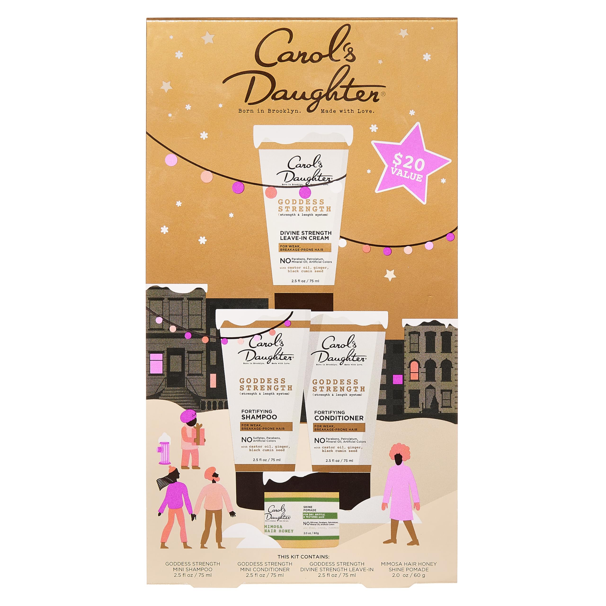 Carol's Daughter Goddess Strength Mini Hair Products Travel Gift Set - Shampoo, Conditioner, Leave In, Hair Honey, Sulfate Free