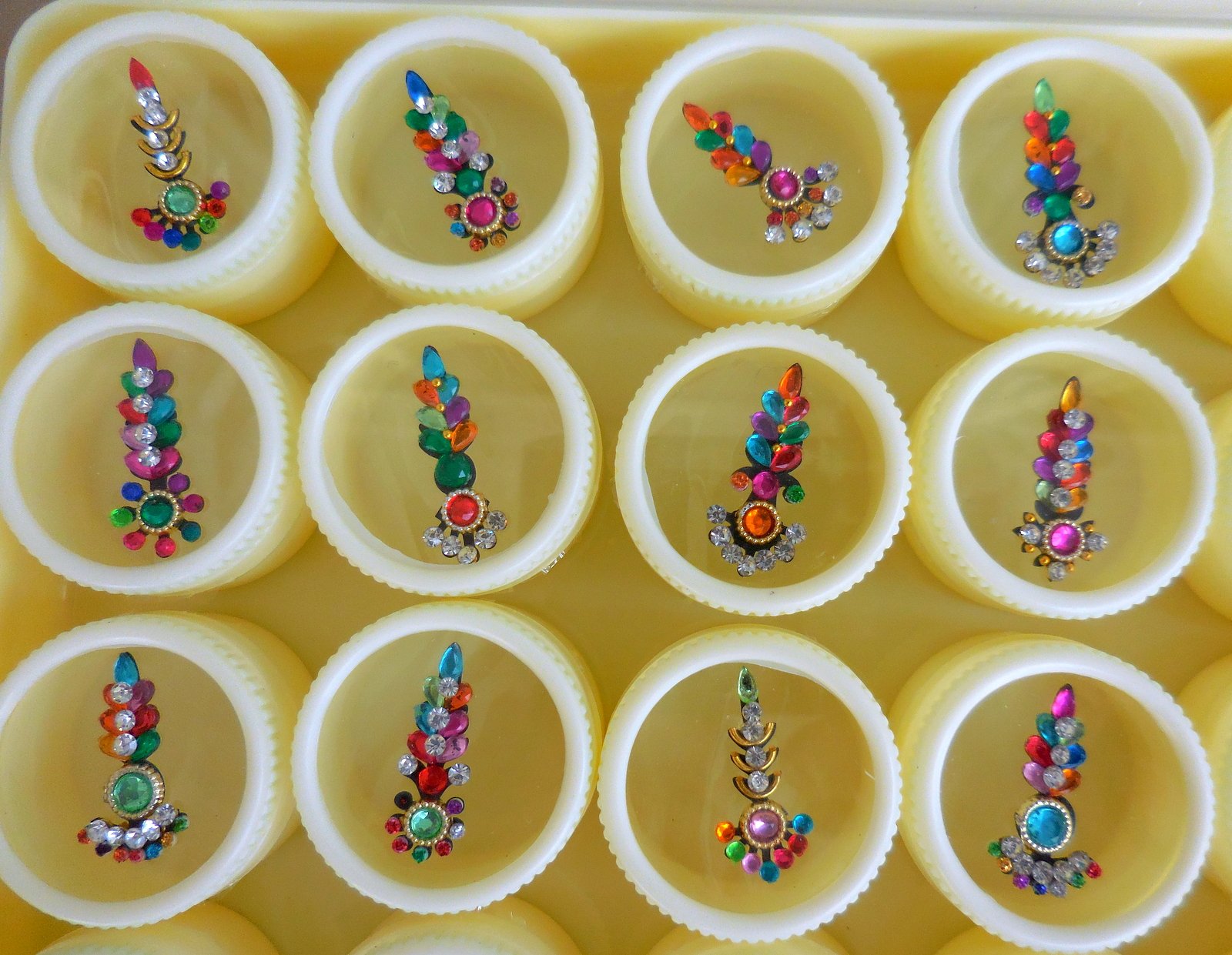 India Crafts Multicolour 12 Bindi Box Long Crystal Bridal Face Jewels Forehead Tika