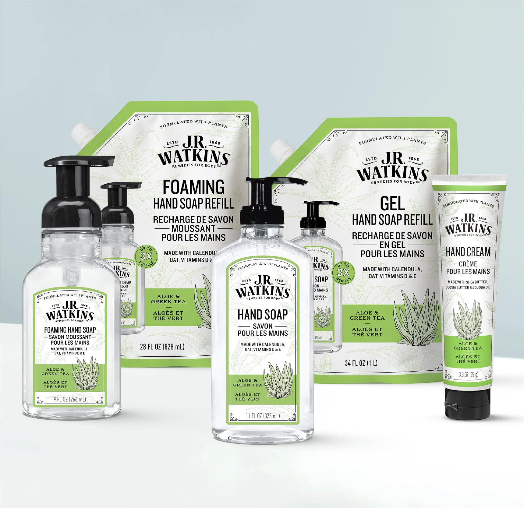 J.R. Watkins Liquid Hand Soap 11 Oz Hand & Foot Care Aloe & Green Tea AD