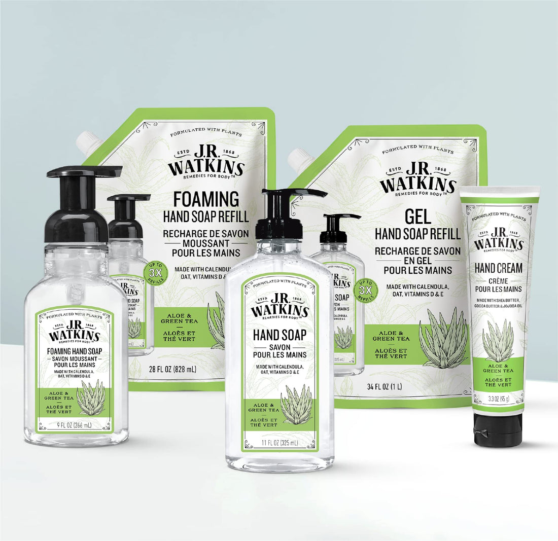 J.R. Watkins Liquid Hand Soap 11 Oz Hand & Foot Care Aloe & Green Tea AD