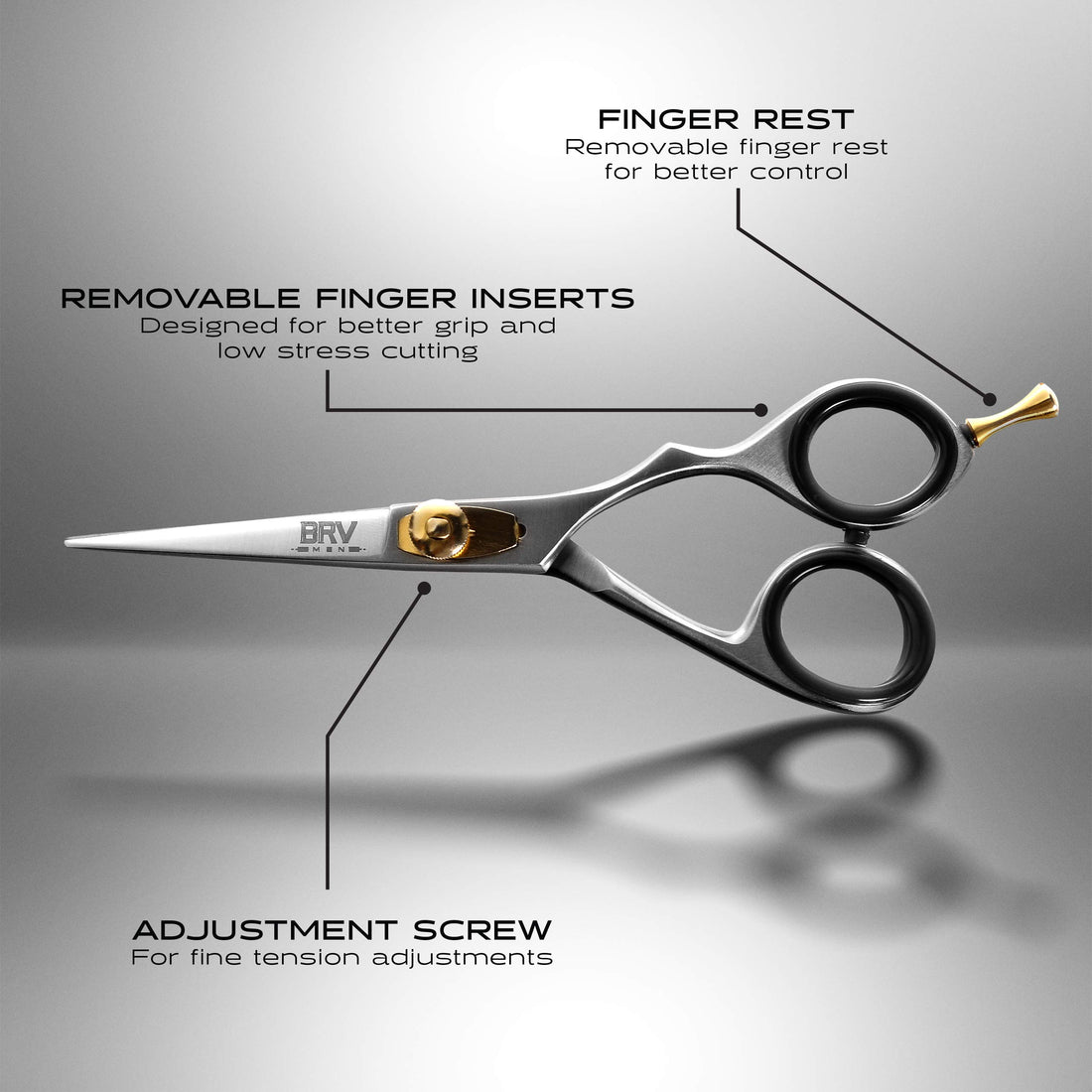 BRV MEN Professional Mustache & Beard Trimming Scissors - 5.5 | High Carbon Stainless Steel & Hammer Forged Mustache Scissors | Razor Sharp Facial Hair Trimming Shears (RIGHT HANDED - Silver)