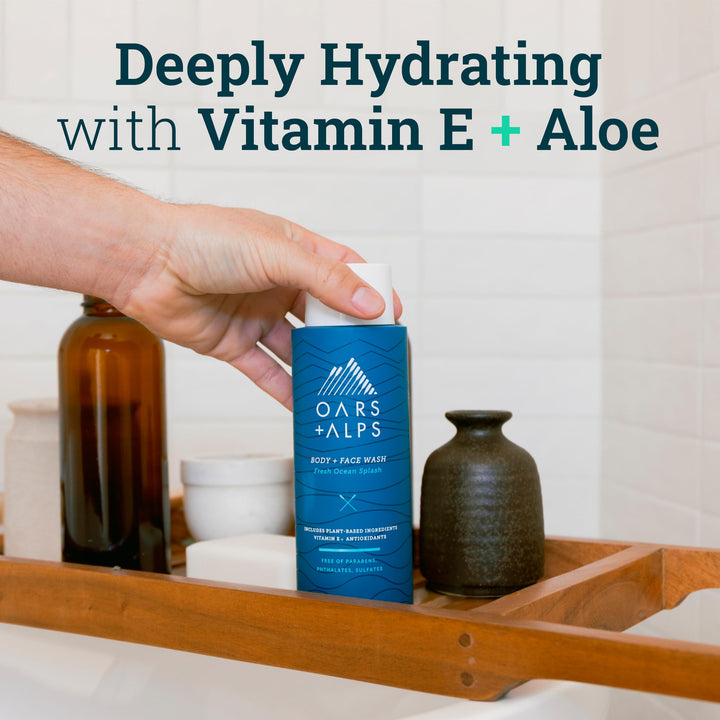 Oars + Alps Mens Body and Face Wash, Naturally Derived Skin Care Infused with Vitamin E and Antioxidants, Vegan and Gluten Free, Fresh Ocean Splash, 2 Pack