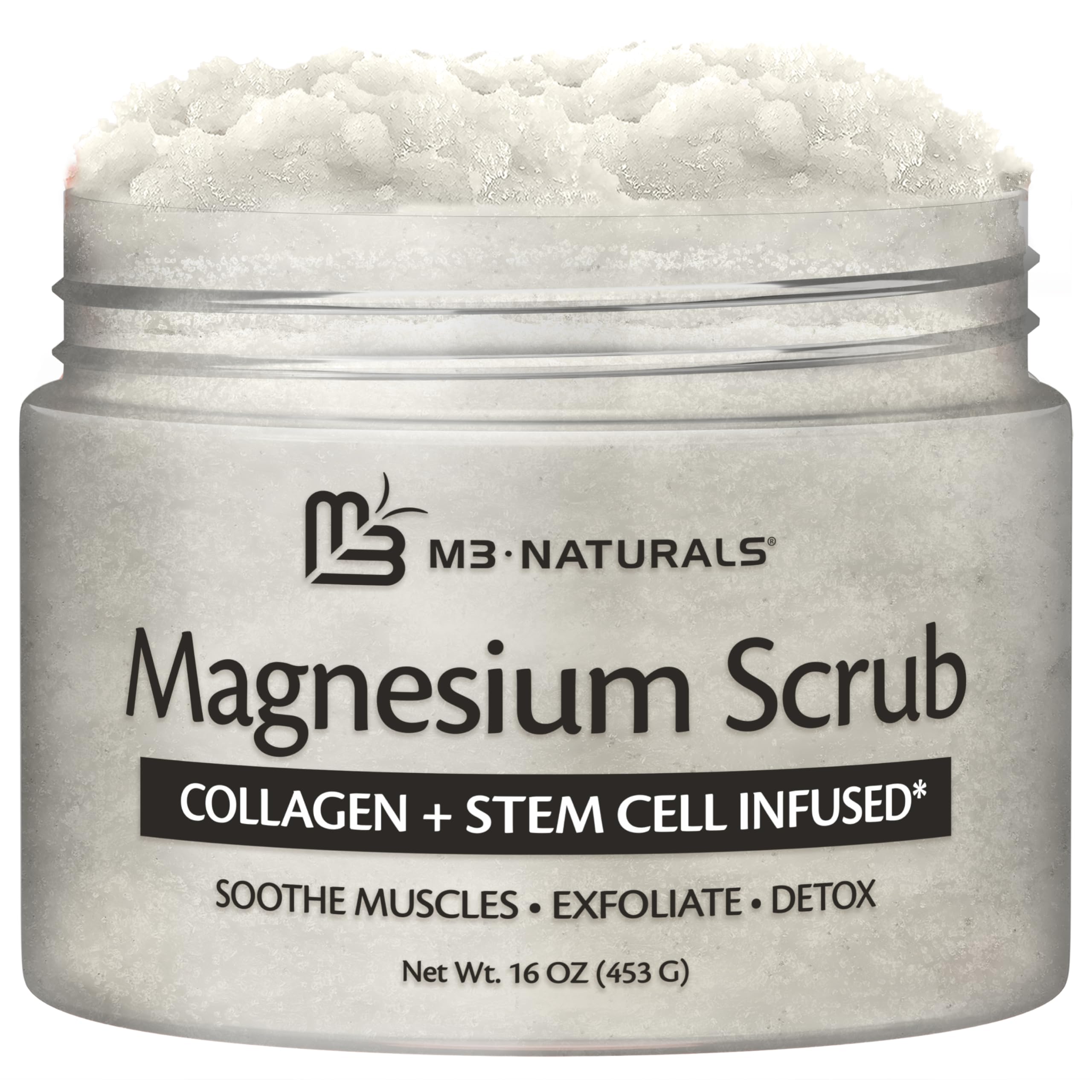 Magnesium Body Scrub for Sore Muscles, Exfoliation, Relaxation and Deep Hydration | Calming & Moisturizing Mineral-Rich Dead Sea Salt Formula With Collagen, Stem Cell & Shea Butter, 16 OZ (453 G)