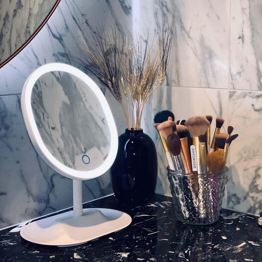 Browgame Original Lighted Makeup Mirror - LED Touch Sensor Mirror; Arrives With 5X Mini Mirror Magnet Accessory - Your New Favorite Vanity Accessory - Bright, Adjustable LED Light Technology - 1 Pc