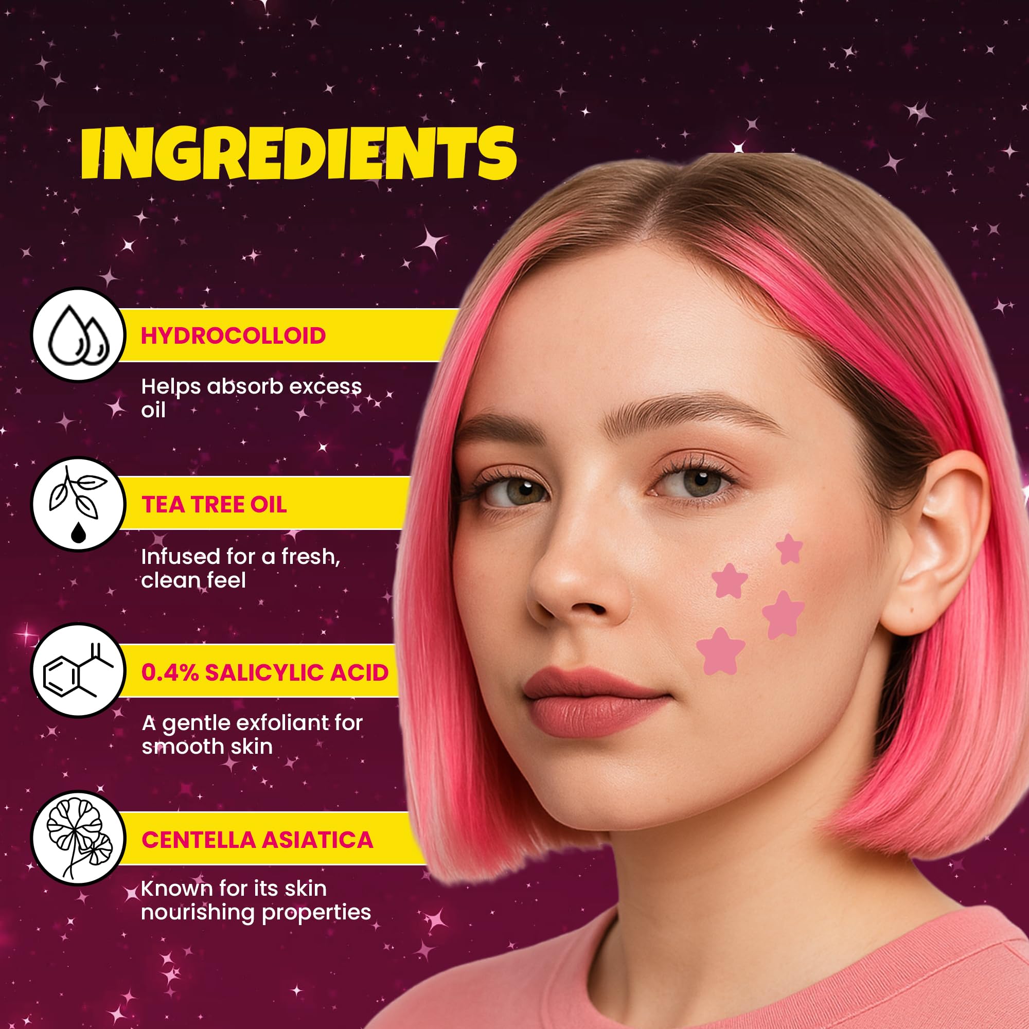 Andlane 280Pcs Star Pimple Patches for Face - Pimple Patches Cute Stars - Hydrocolloid, Salicylic Acid, Tea Tree Oil, Centella - Pink Color, 3 Sizes Zit Stickers