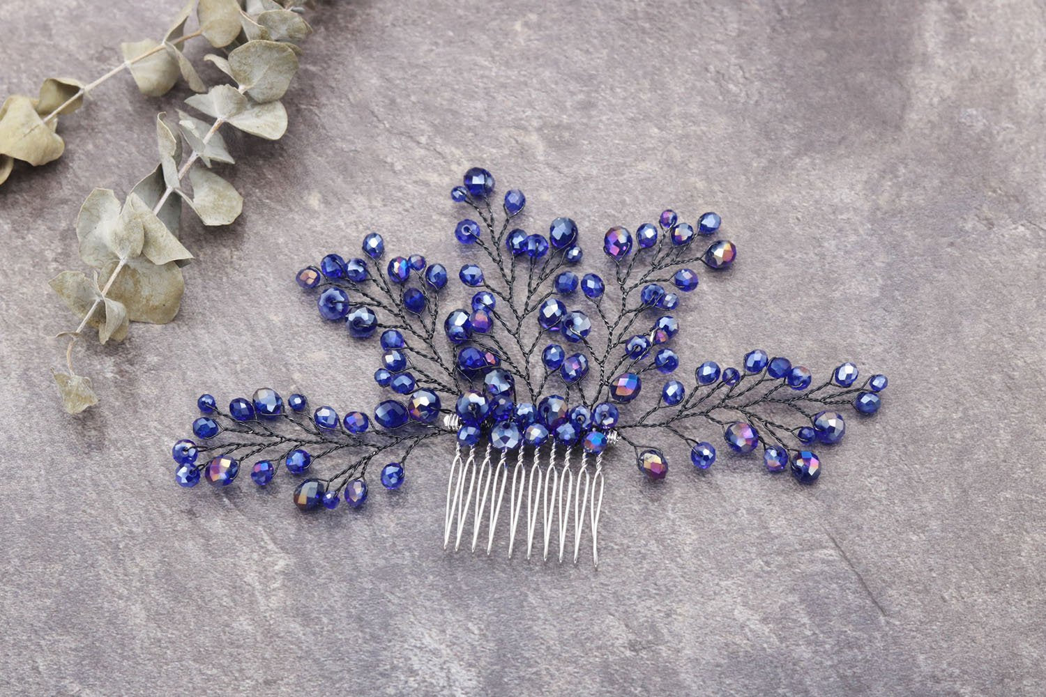Missgrace Bridal Bridesmaid Wedding Blue Hair Comb Women Crystal Hair Clip Headpiece for Wedding Party and Special Occasions