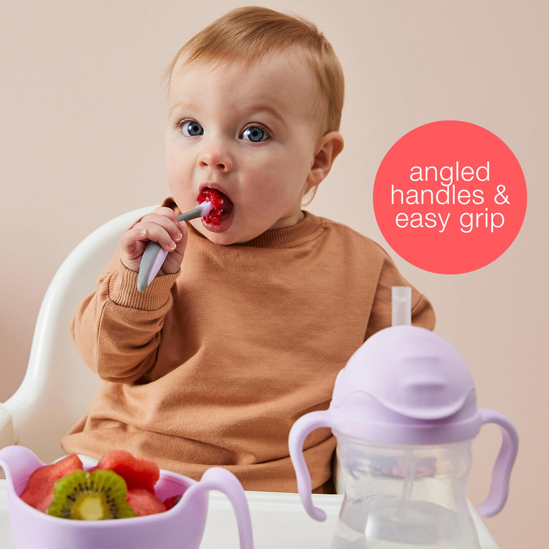 b.box Toddler Cutlery Set – Patented FLORK™ Flower Fork & Easy-Grip Spoon with Travel Case. BPA-Free, Dishwasher Safe. Designed by Occupational Therapists. Ages 9M+ (Bubblegum)