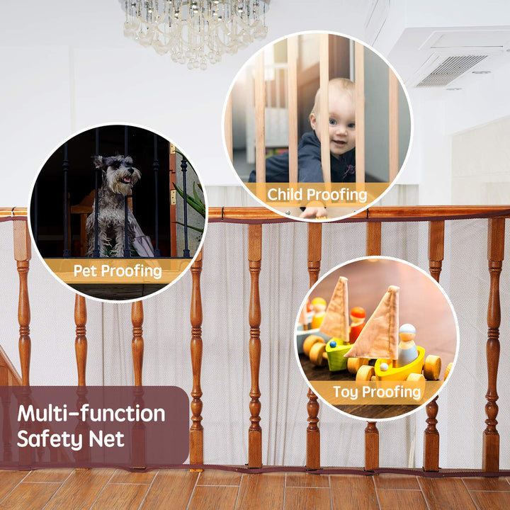 Banister Guard for Baby - 15ft x 3ft, Child Safety Net, Rail Balcony Banister Stair Mesh for Kids, Toys, Pets - Dark Brown…