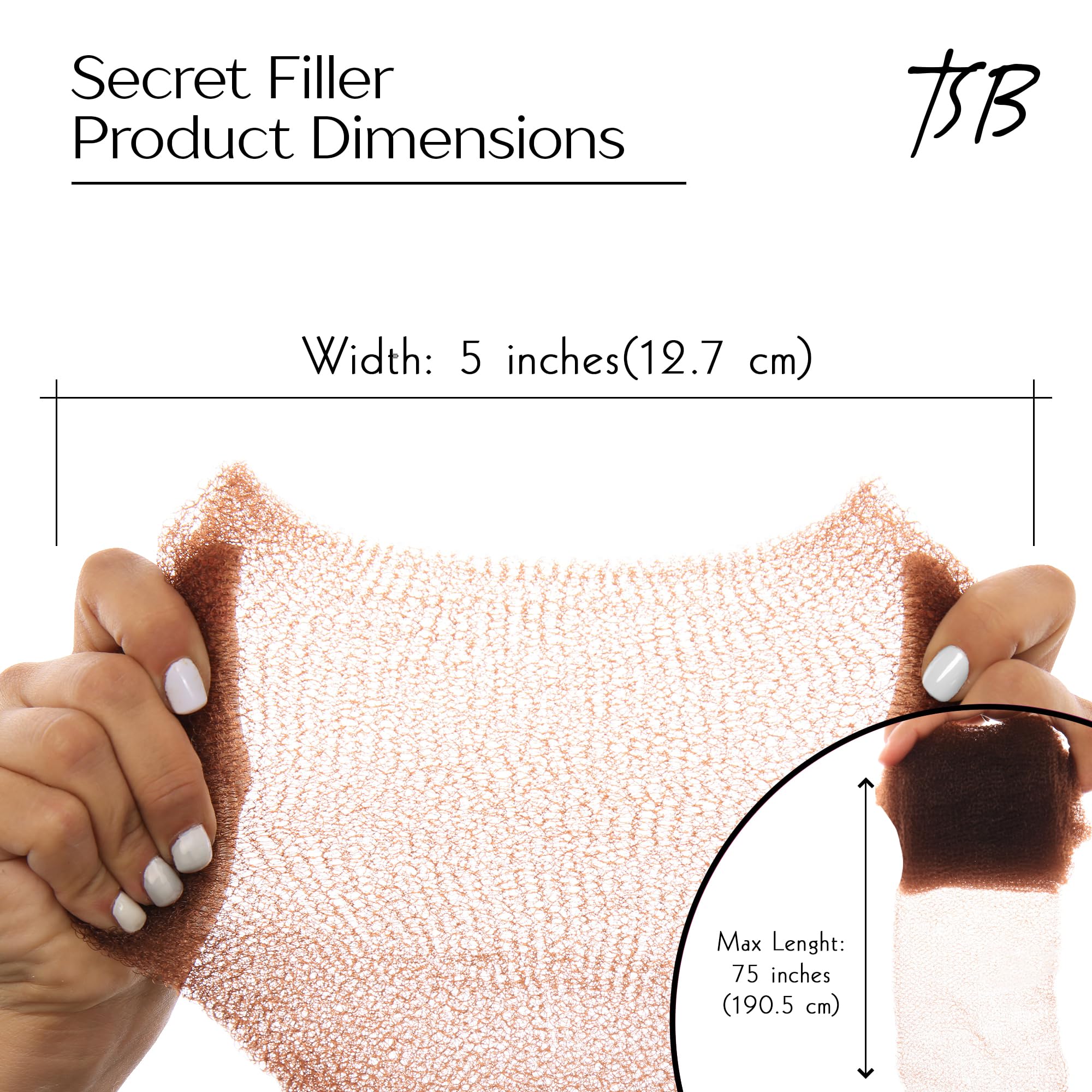 TSB Hair Filler, Brown, 1 Pack - Patent Pending Hair Filler - Ultimate Hair Bun Maker, Volume Hair Bumps Tool - Perfect for Brides, Performers - Non-Irritating, All-Day Hold