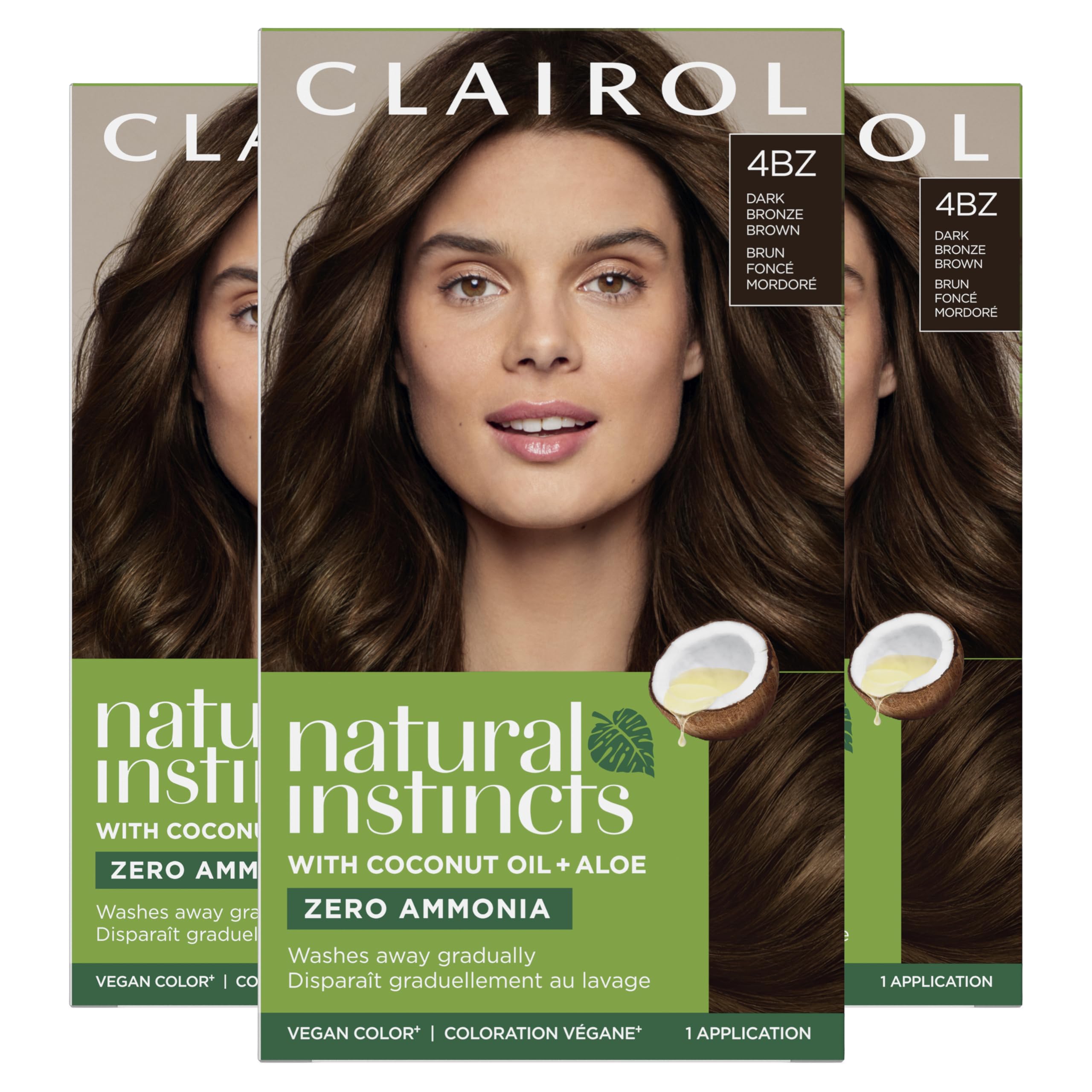 Clairol Natural Instincts Demi-Permanent Hair Dye, 4BZ Dark Bronze Brown Hair Color, Pack of 3