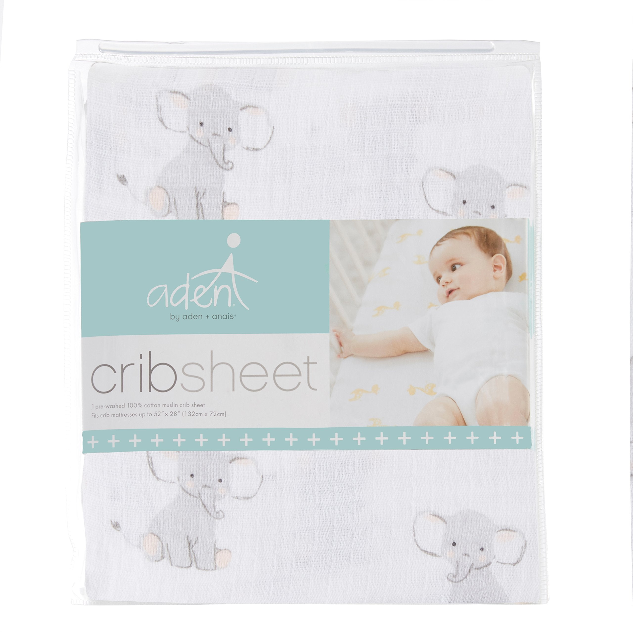 aden + anais Essentials Classic Crib Sheet, 100% Cotton Muslin, Super Soft, Breathable, Tailored Snug Fit, Safari Babes - Elephant