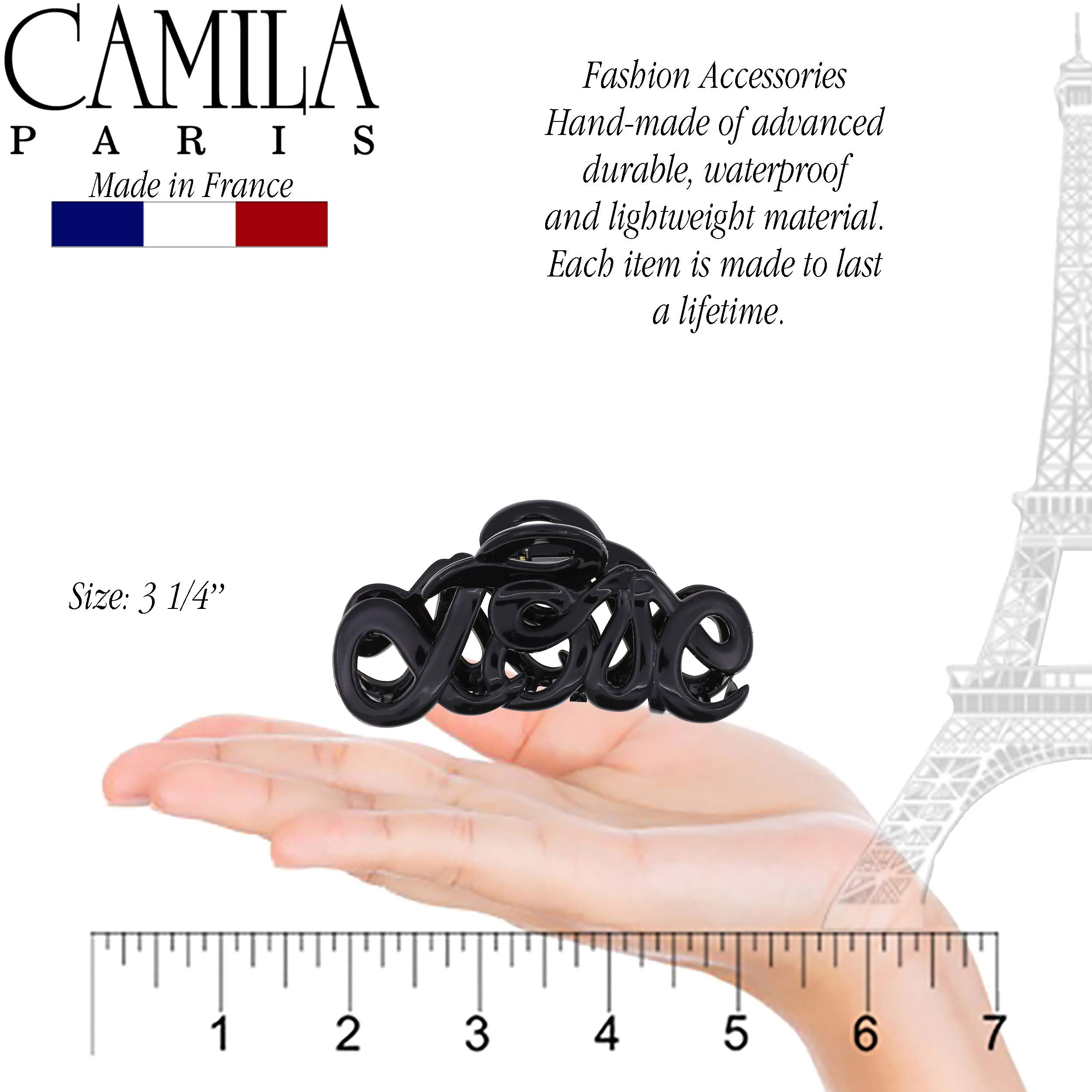 Camila Paris CP3026 French Hair Clip for Women, 3.25 inch Girls Hair Claw Clips Jaw Black Cellulose, Fashion Durable and Styling Hair Accessories for Women, Strong Hold No Slip Grip, Made in France