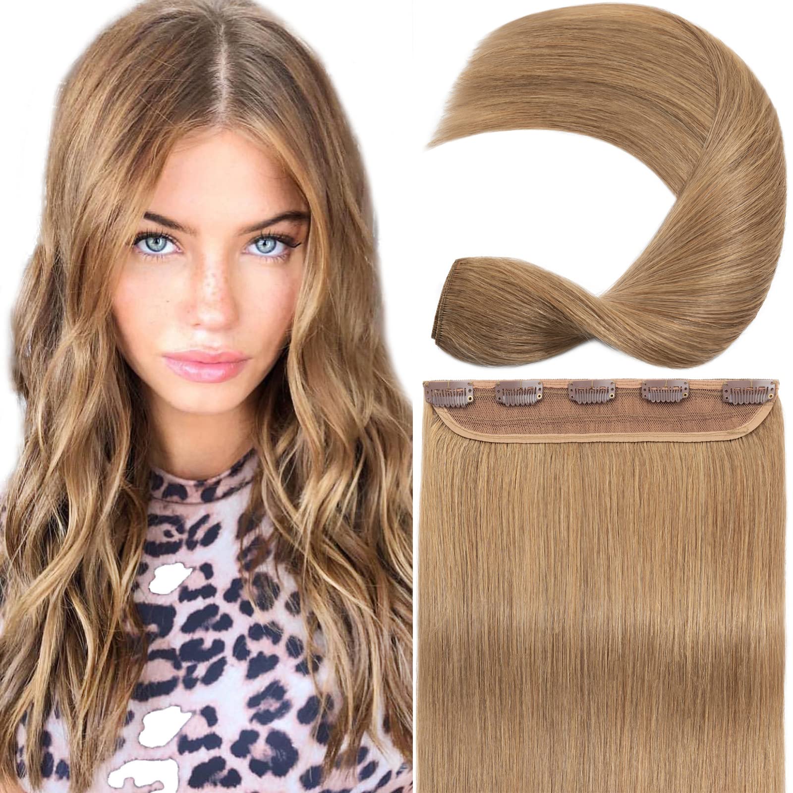 Clip in hair extensions human hair one piece human hair extensions 5 clips 100% Remy Human Hair Straight Dark Blonde 16(40cm) - 45g