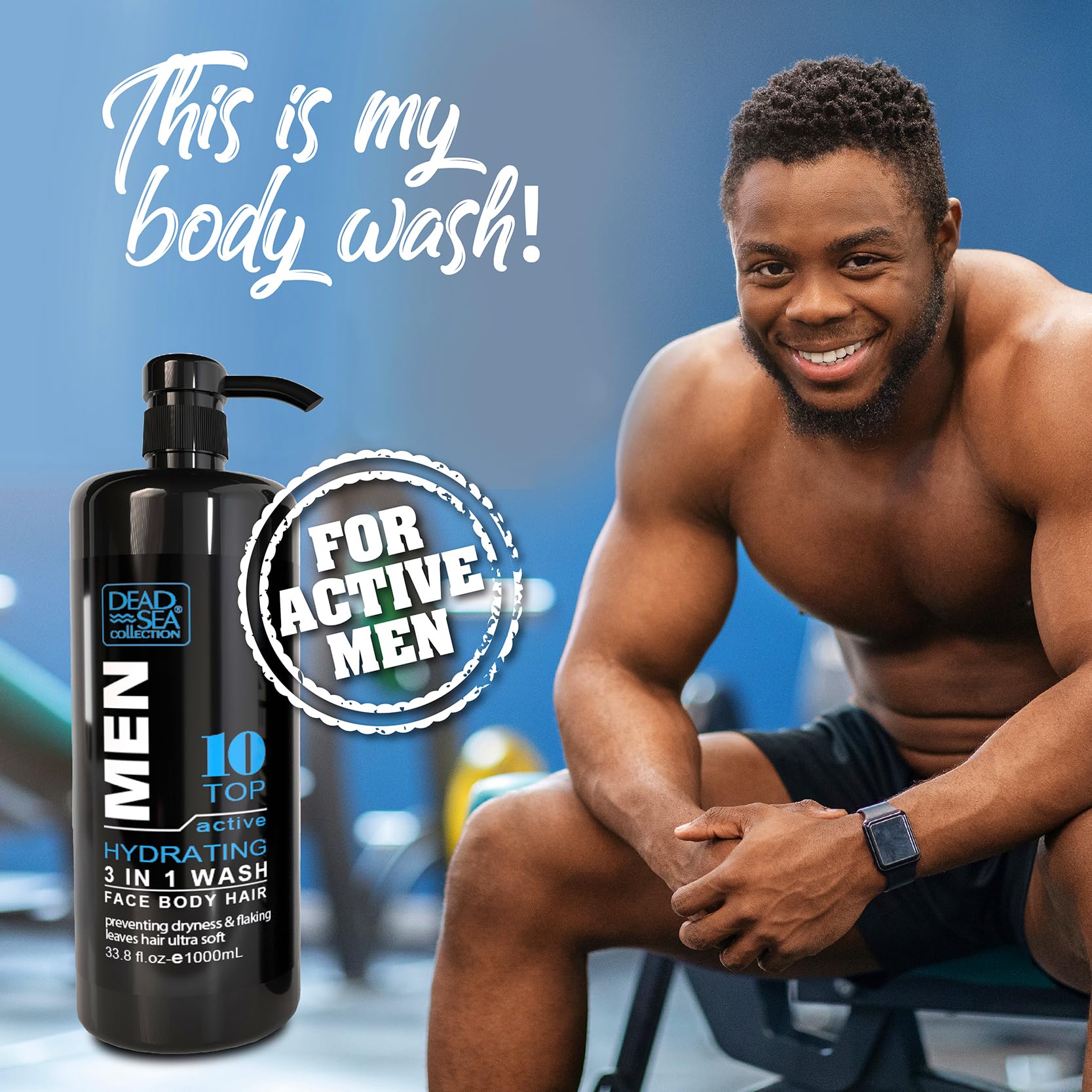 Dead Sea Collection Mens Body Wash 3 in 1 – TOP 10 ACTIVE Body Wash for Men – Shower Gel – Shampoo – Shower Soap for Face and Hair (33.8 Fl. Oz)