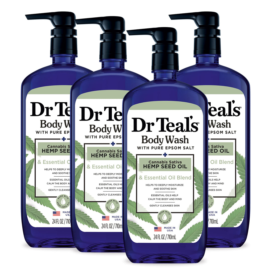 Dr Teal's Body Wash with Pure Epsom Salt, Cannabis Sativa Hemp Seed Oil, 24 fl oz (Pack of 4)