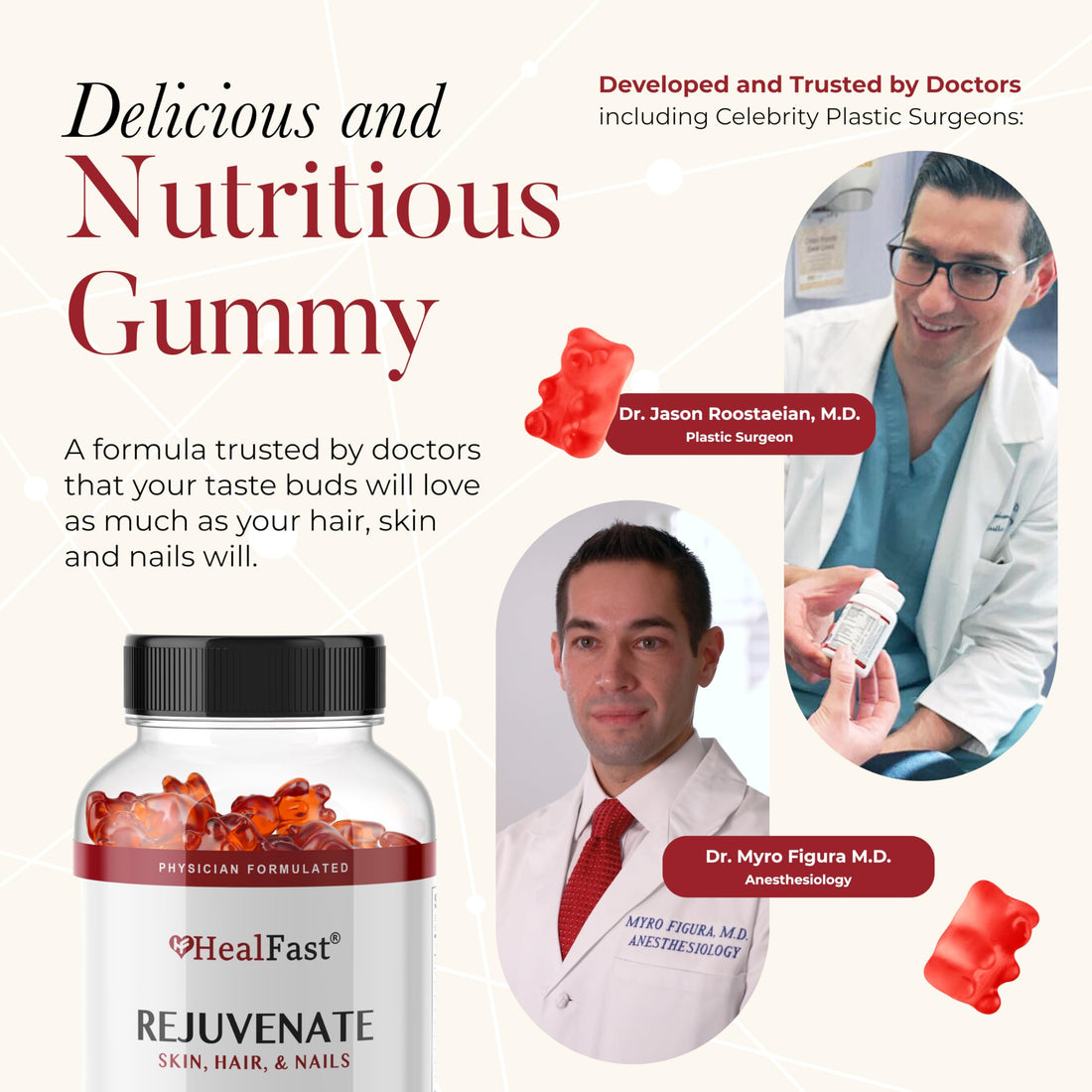 HealFast Rejuvenate Vitamin and Mineral Gummy Supplement - Collagen Gummies + Vitamins, Biotin, and Zinc - Anti Aging Beauty & Skin Supplement Clinically-Studied & Physician Formulated - 60 Count