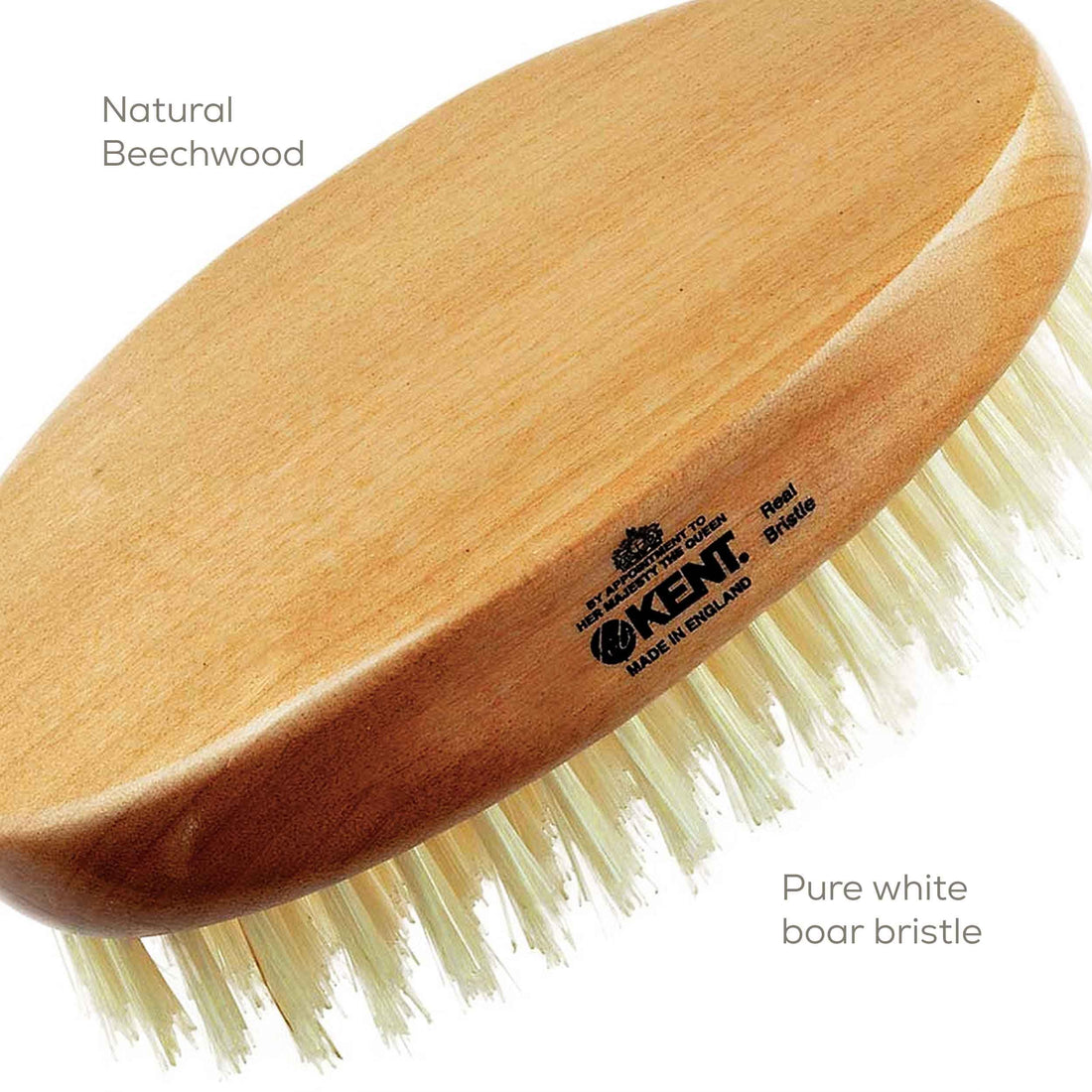 Kent BB Finest Men's Beard Brush - Beechwood Oval-Shaped Palm Grip With Durable and Sophisticated Pure White Boar Bristles Perfect Gift For Men, Unparalleled Craftsmanship, Made In The UK.