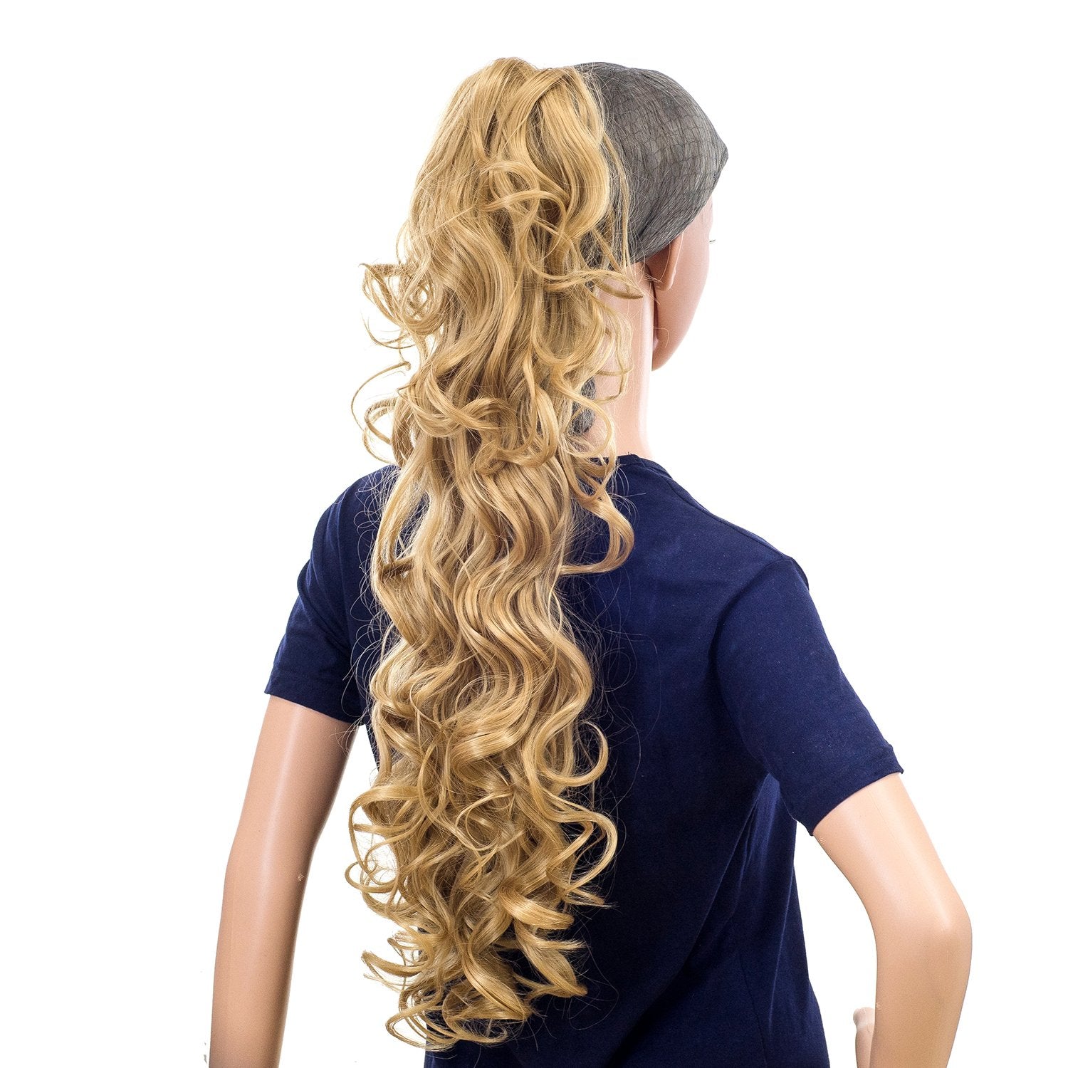 16/18-Dark Dark Honey Blonde Mixed: Swacc 24-Inch Long Messy Curls Claw Clip Ponytail Extensions Synthetic Clip In Drawstring Curly Ponytail Hairpiece Jaw Clip Hair Extensions (16