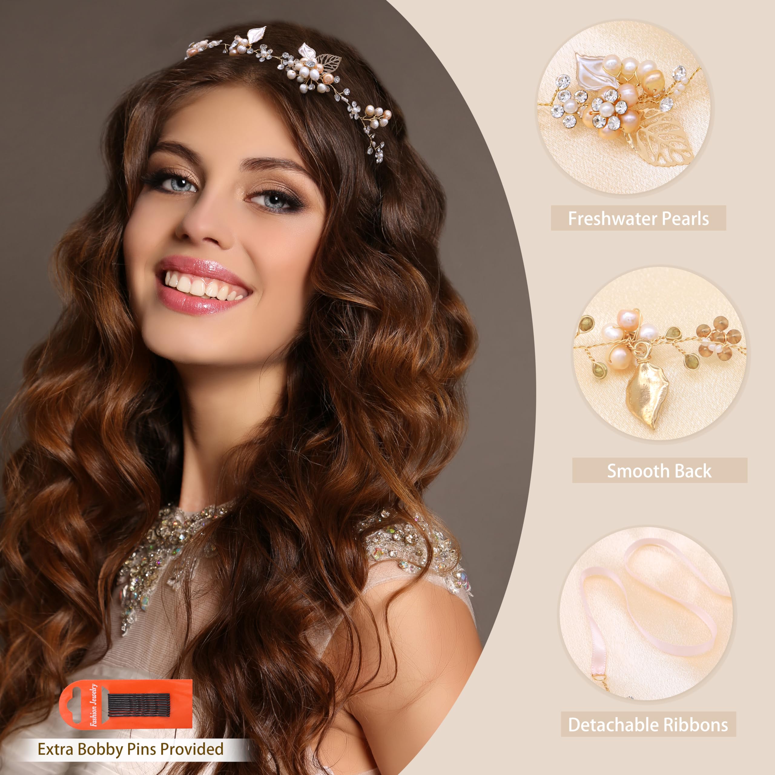Ammei Bridal Crystal Headband with Freshwater Pearls Flower Design Wedding Hair Accessories