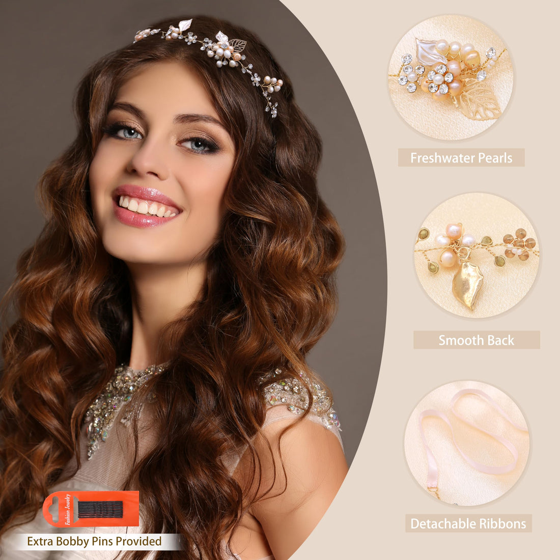 Ammei Bridal Crystal Headband with Freshwater Pearls Flower Design Wedding Hair Accessories