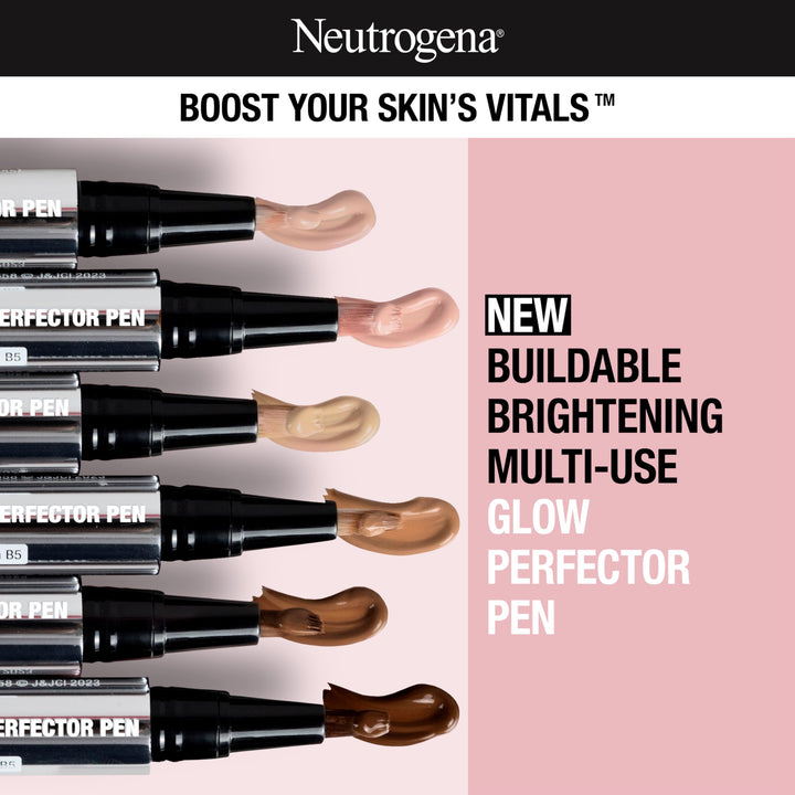 Neutrogena Healthy Skin Glow Perfector Pen, Lightweight Brightening Concealer Pen with Pro-Vitamin B5 & Vitamin E to Brighten Darkness & Dullness for a Natural, Radiant Highlight, Light, .1 oz