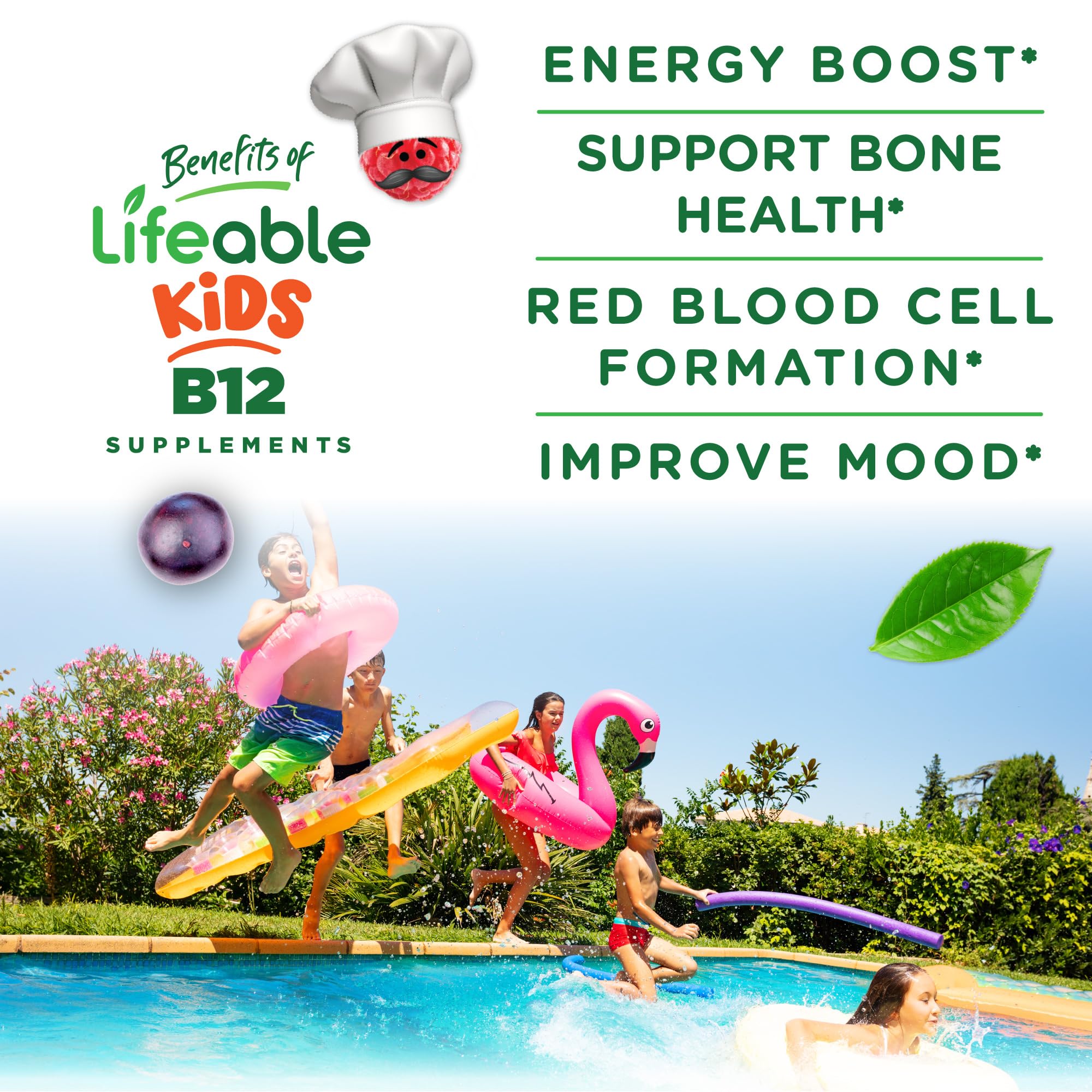 Lifeable Vitamin B12 for Kids | 1000 mcg | Great Tasting Vitamin B12 Gummies | Gluten Free, Vegan B12 Vitamins | B12 Vitamins for Energy, Mood and Nervous System Support | 90 Gummies