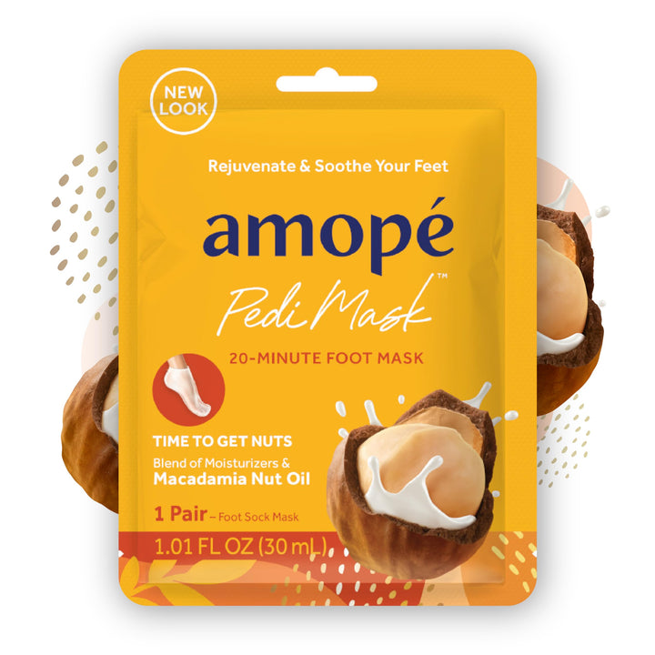 Amope Pedimask Foot Sock Mask 3-Pack (3 Packs x 1 Pair), Macadamia Oil Essence, Blend Of Moisturizers To Rejuvenate & Soothe Your Feet