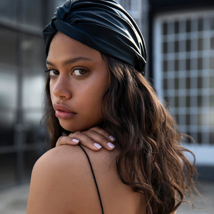 Slip Silk Black Turban - Slipsilk Pure Mulberry 22 Momme Silk