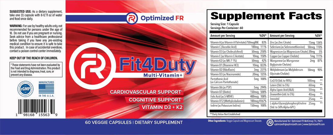 Fit4Duty Multivitamin+ for First Responders, One a Day Multivitamin Plus Other nutrients, 60 Servings, 2 Month Supply