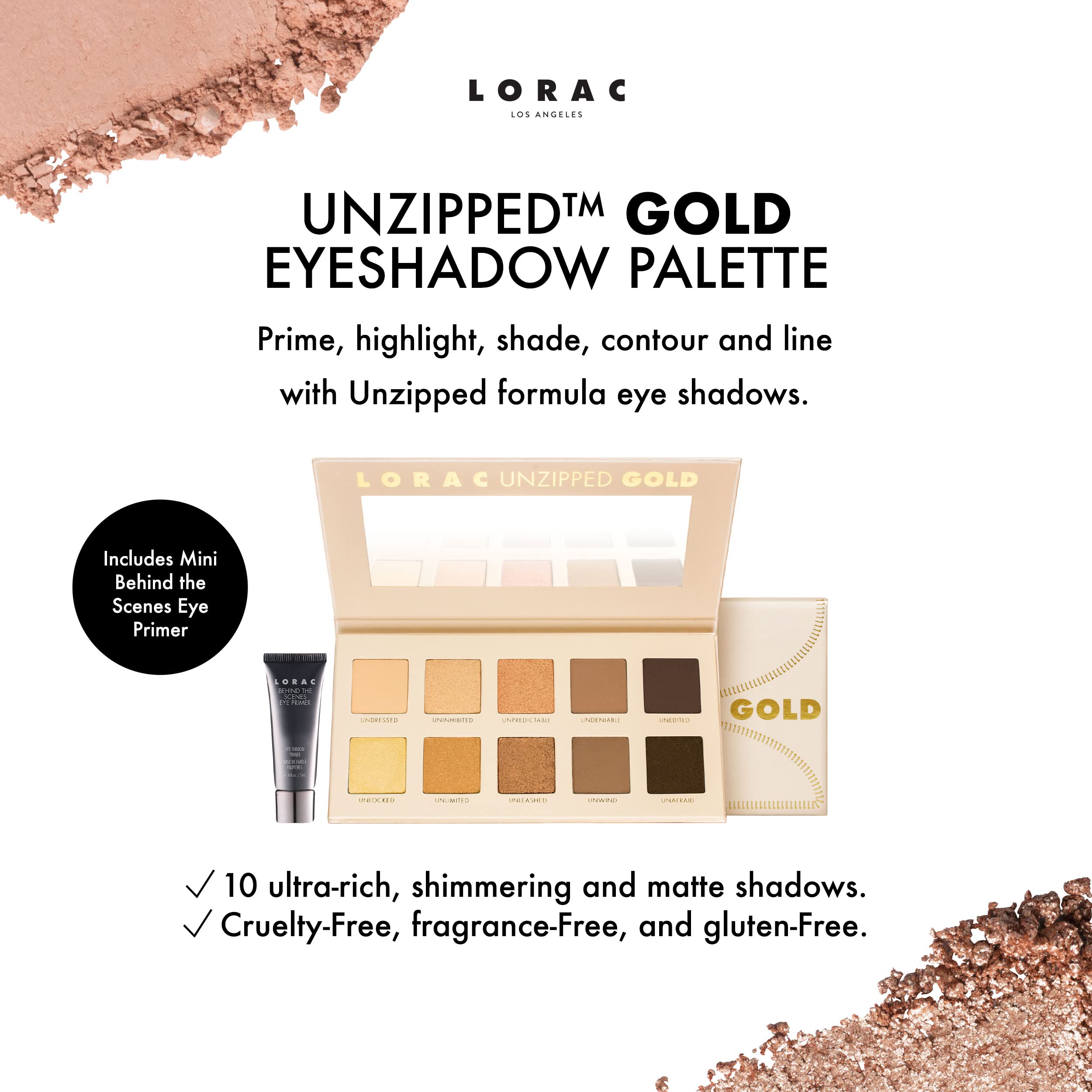 Lorac Unzipped Gold Shimmer And Matte Eye Shadow Palette, 6.3 Oz.