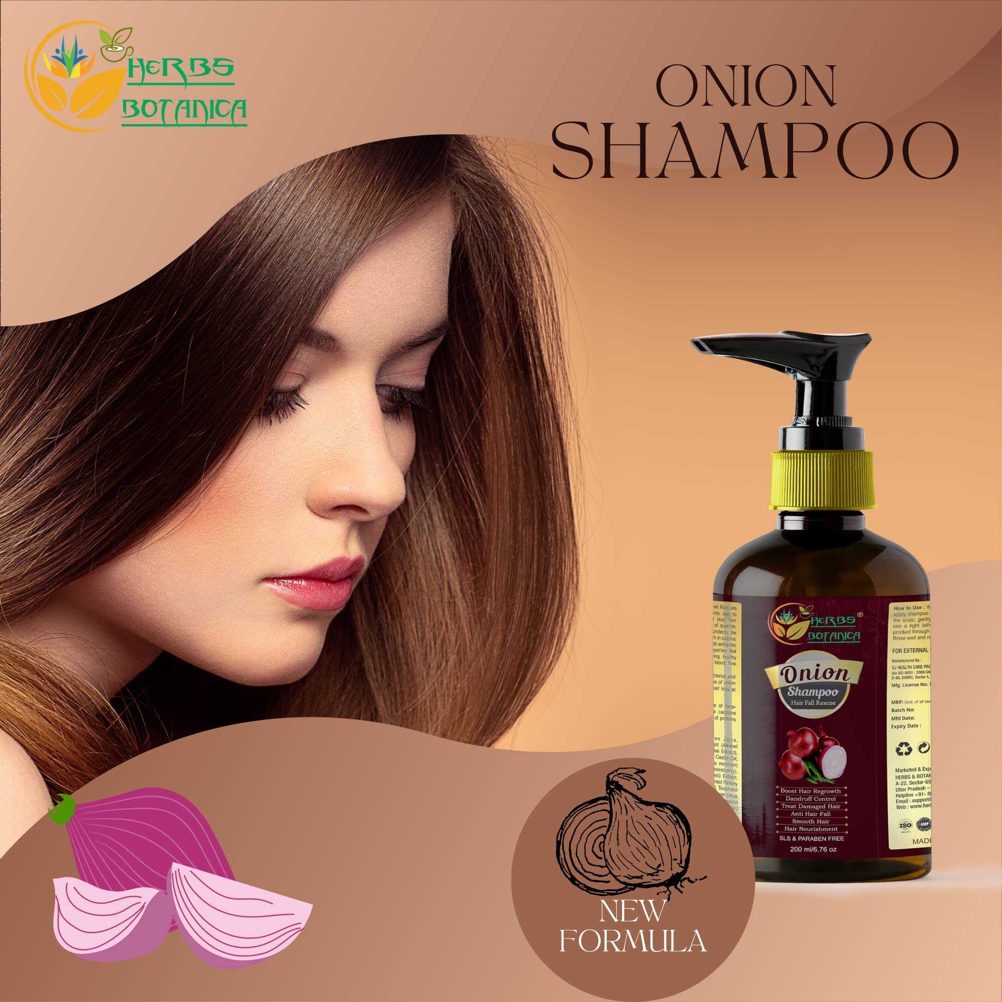 Onion Shampoo for Hair Growth – Enriched with Caffeine, Curry Leaf & Indian Alkanet Root – Controls Hair Fall & Dandruff – Onion Shampoo and Conditioner Alternative – 6.76 fl oz by Herbs Botanica