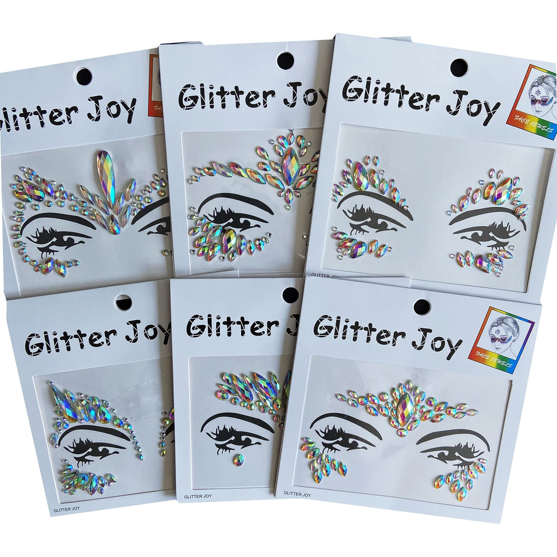 Rhinestone Face Gems Jewels, Festival Face Jewels Tattoo Stickers, Rave Crystals Body Gems Stick on Face, Body Gem Stones Bindi Temporary Face Tattoos for Festival Rave, 6-Pack,AB-Color