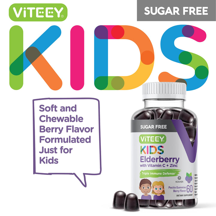 Sambucus Elderberry Gummies for Kids - Sugar Free - Immune Support Supplements with Vitamin C & Zinc, [3-1 Immune Booster] Vegan, Gelatin Free, Gluten Free - Tasty Chewable Berry Flavored Gummy