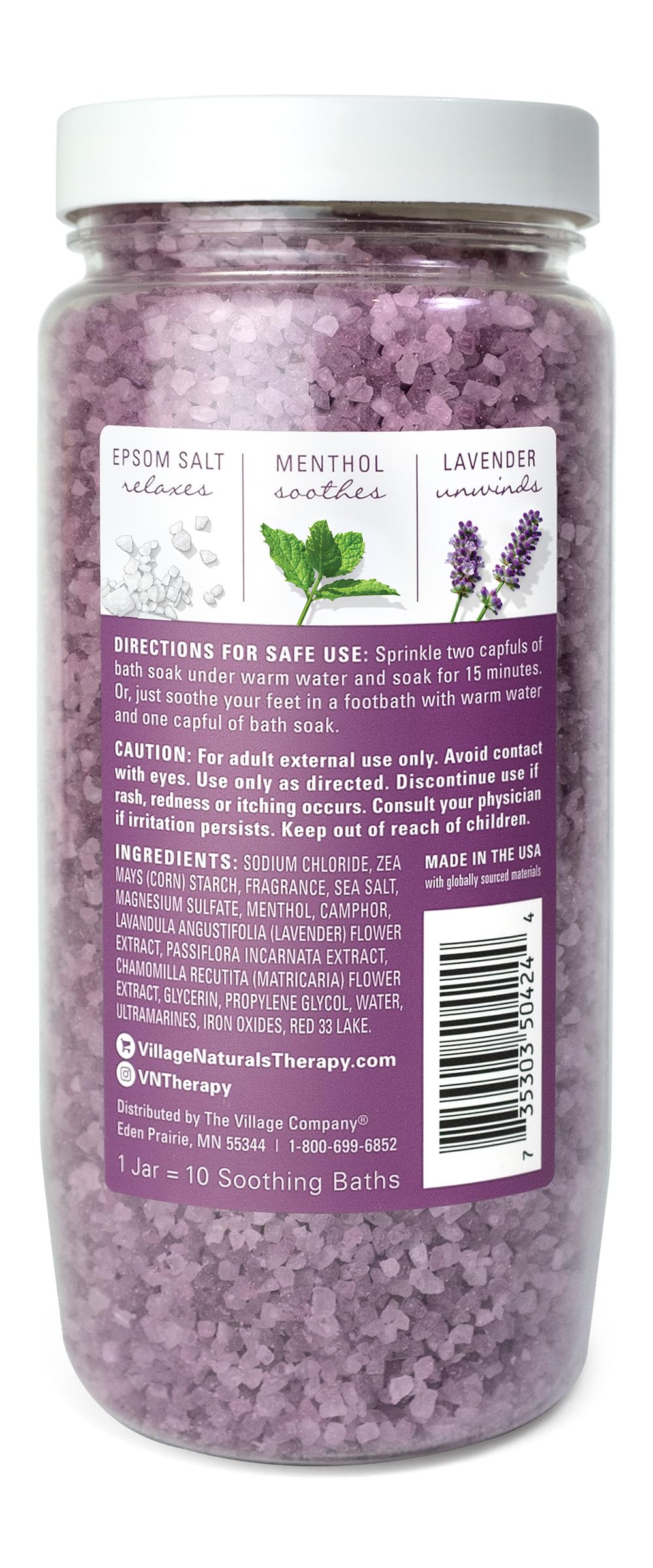 Village Naturals Therapy Nighttime Concentrated Mineral Bath Soak, 20 oz, Pack of 4