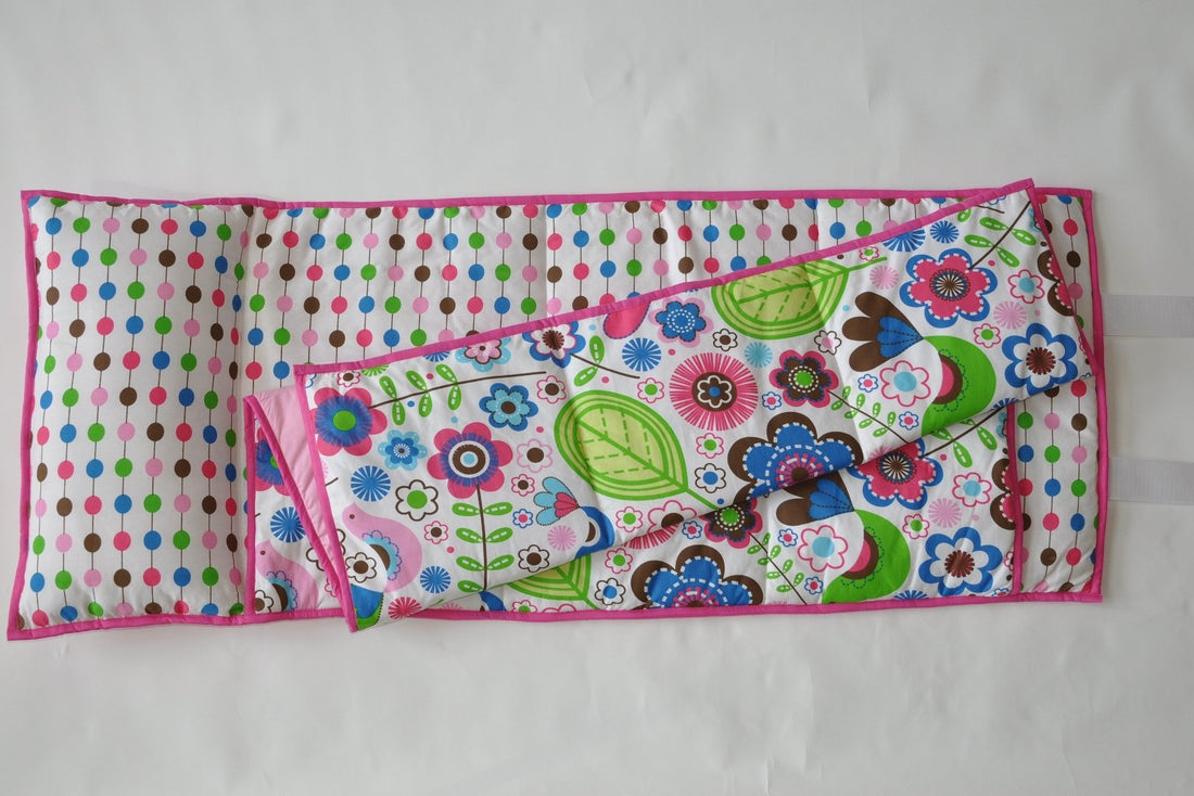 Bacati - 100% Cotton Percale Soft Breathable Fabrics Nap Mat with Pillow for Toddler Girls, Measures 50 x 20 x 1.5 Inches, Ideal for Daycare and Preschool, Sleepovers (Botanical Sanctuary, Pink/Multi)